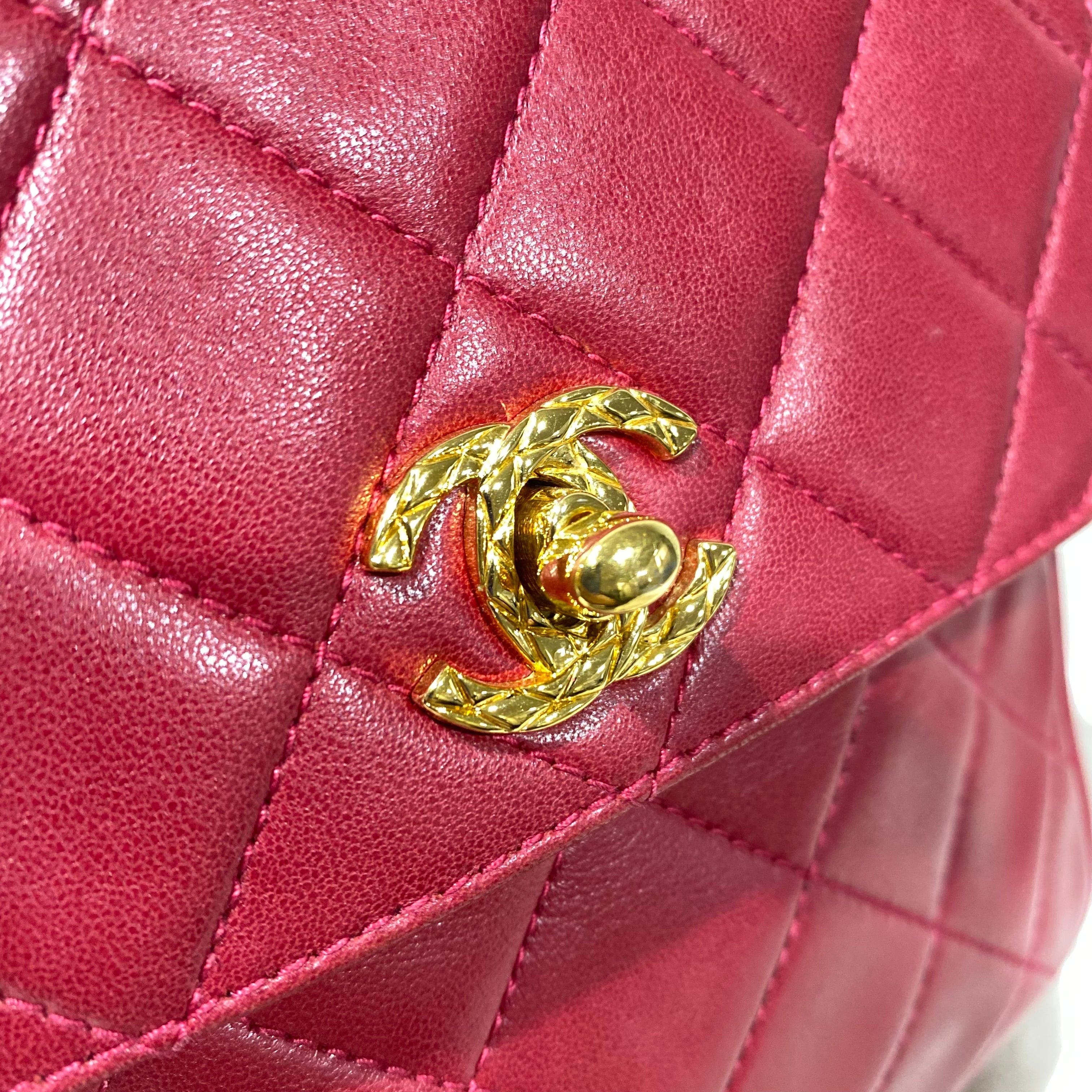 Chanel CHANEL VINTAGE BIJOU CHAIN SHOULDER BAG RED LAMB SKIN 90196130