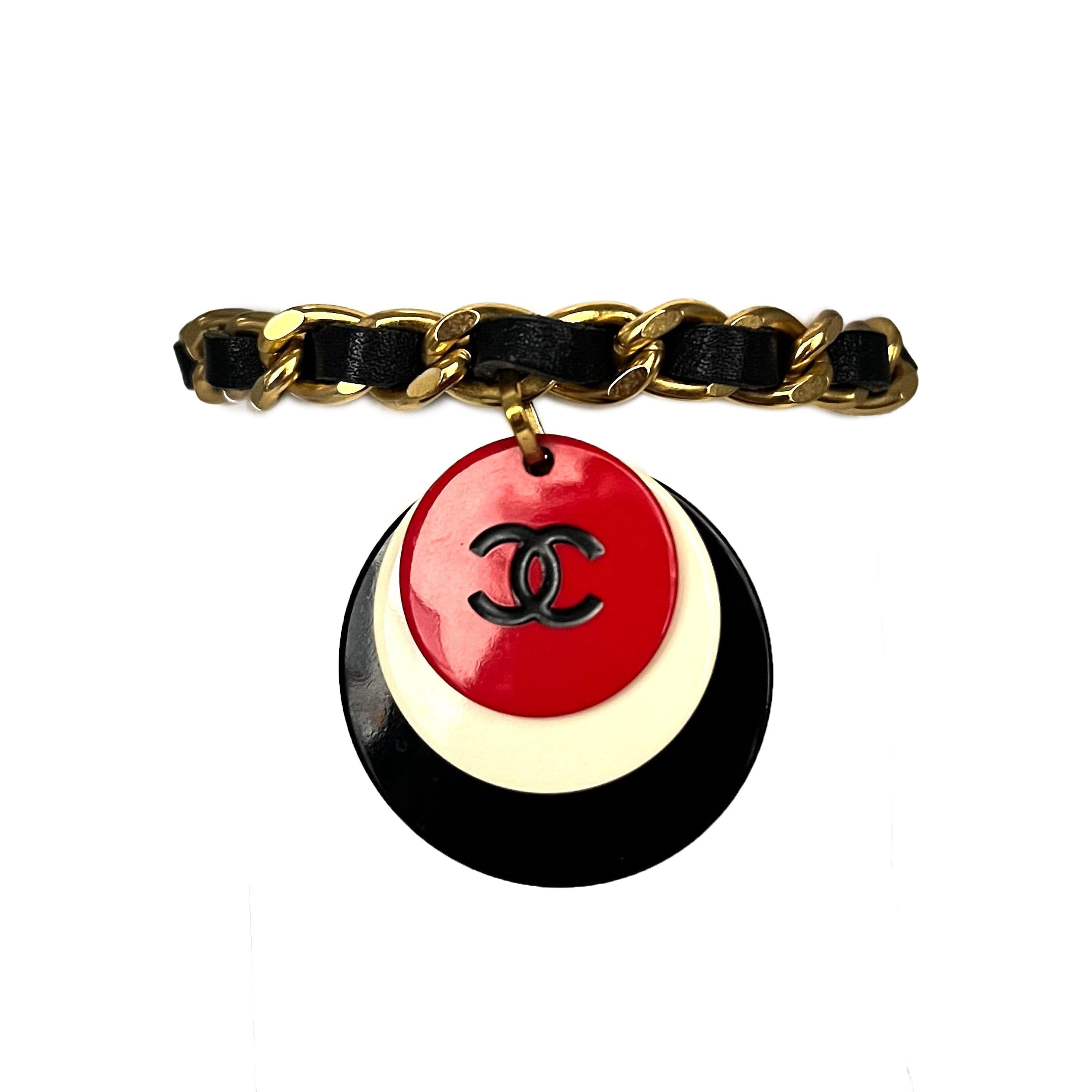 Chanel CHANEL VINTAGE BRACELET COCOMARK LEATHER RED WHITE BLACK 01A 90213225