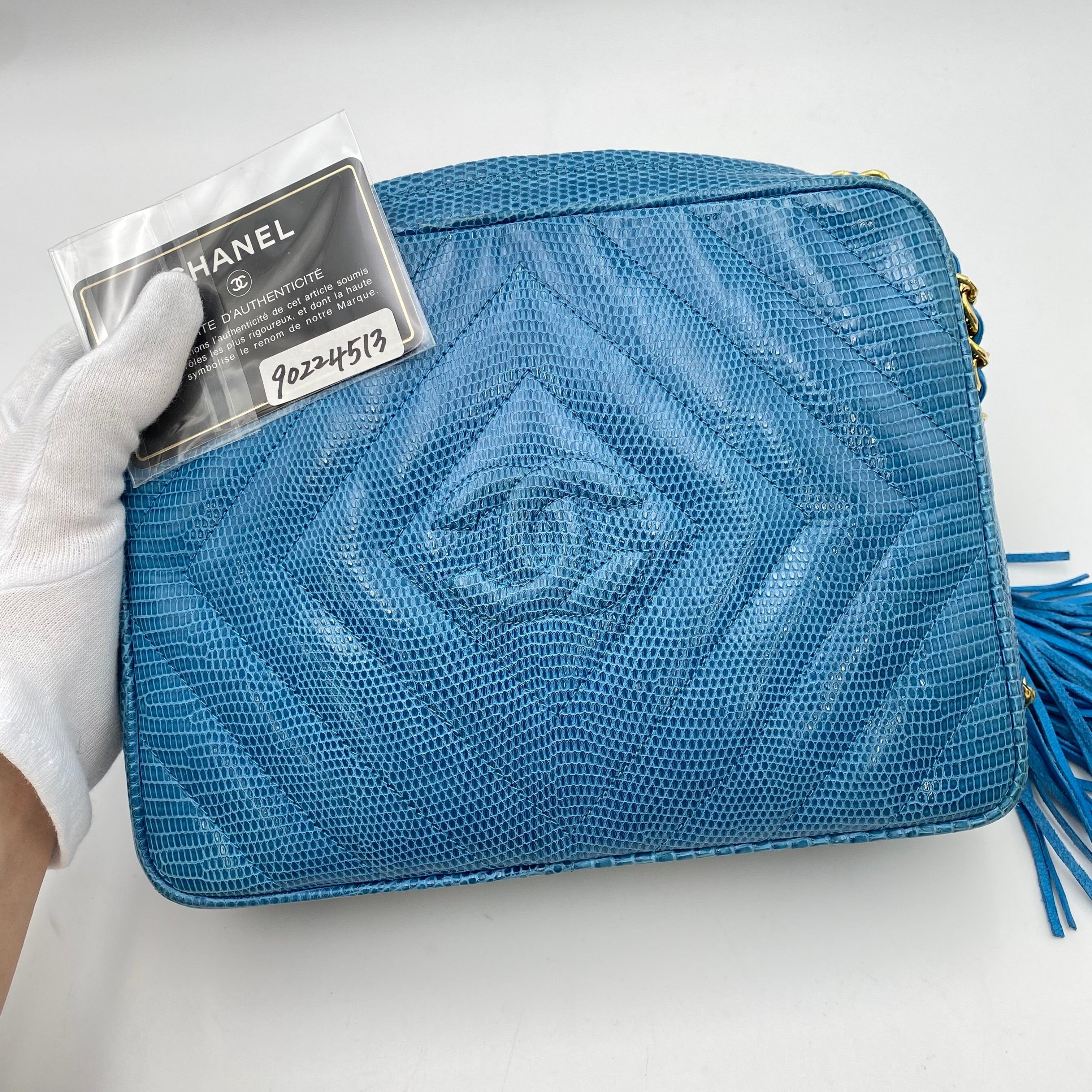 Chanel Chanel Vintage Camera Bag Fringe Diamond Quilt Blue Lizard #1 90224513