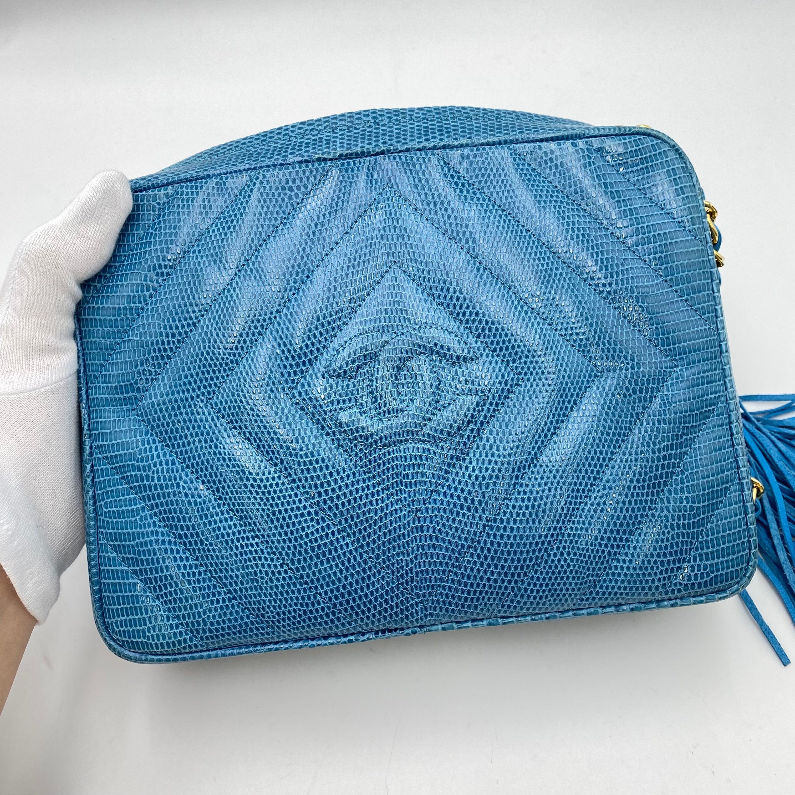 Chanel Chanel Vintage Camera Bag Fringe Diamond Quilt Blue Lizard #1 90224513