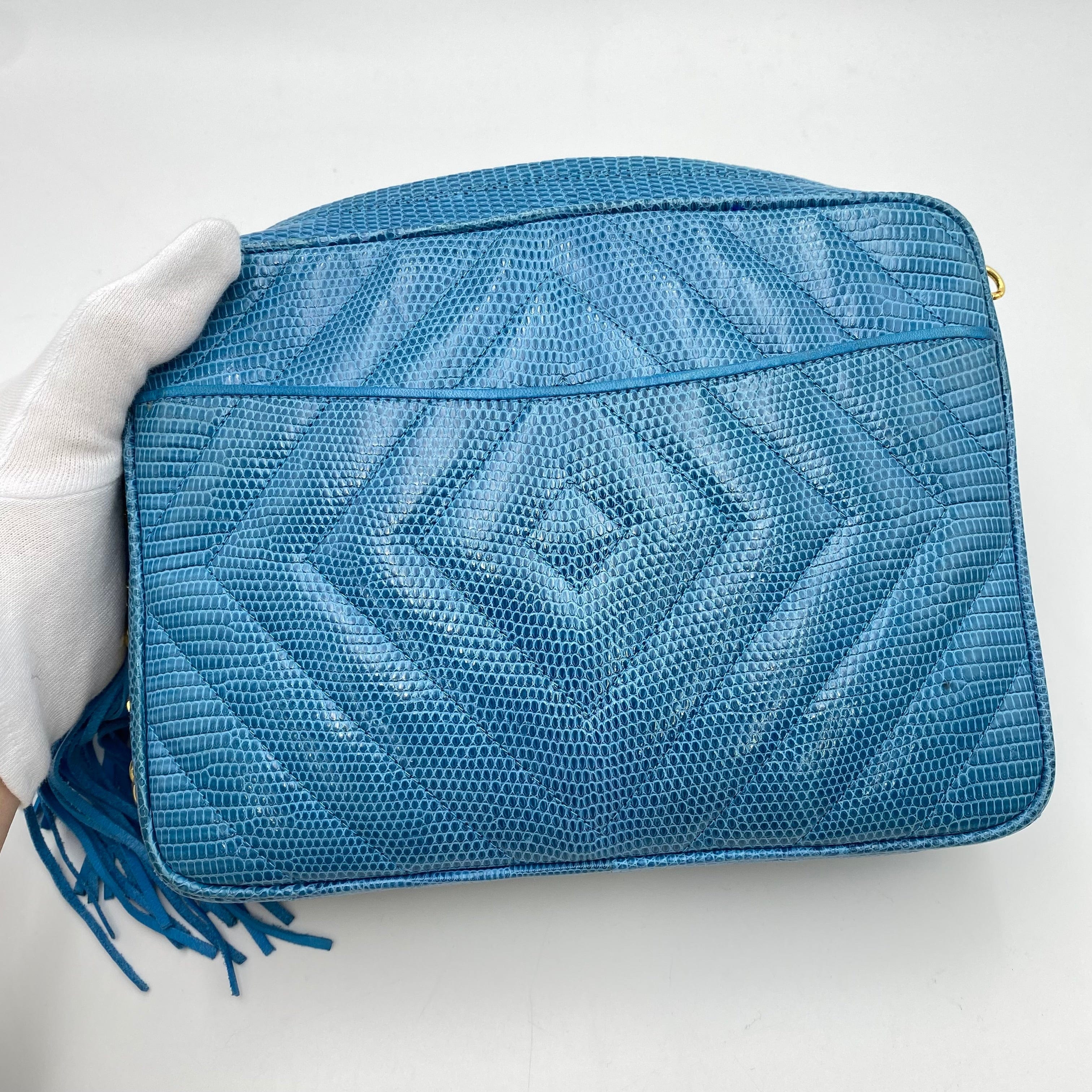 Chanel Chanel Vintage Camera Bag Fringe Diamond Quilt Blue Lizard #1 90224513