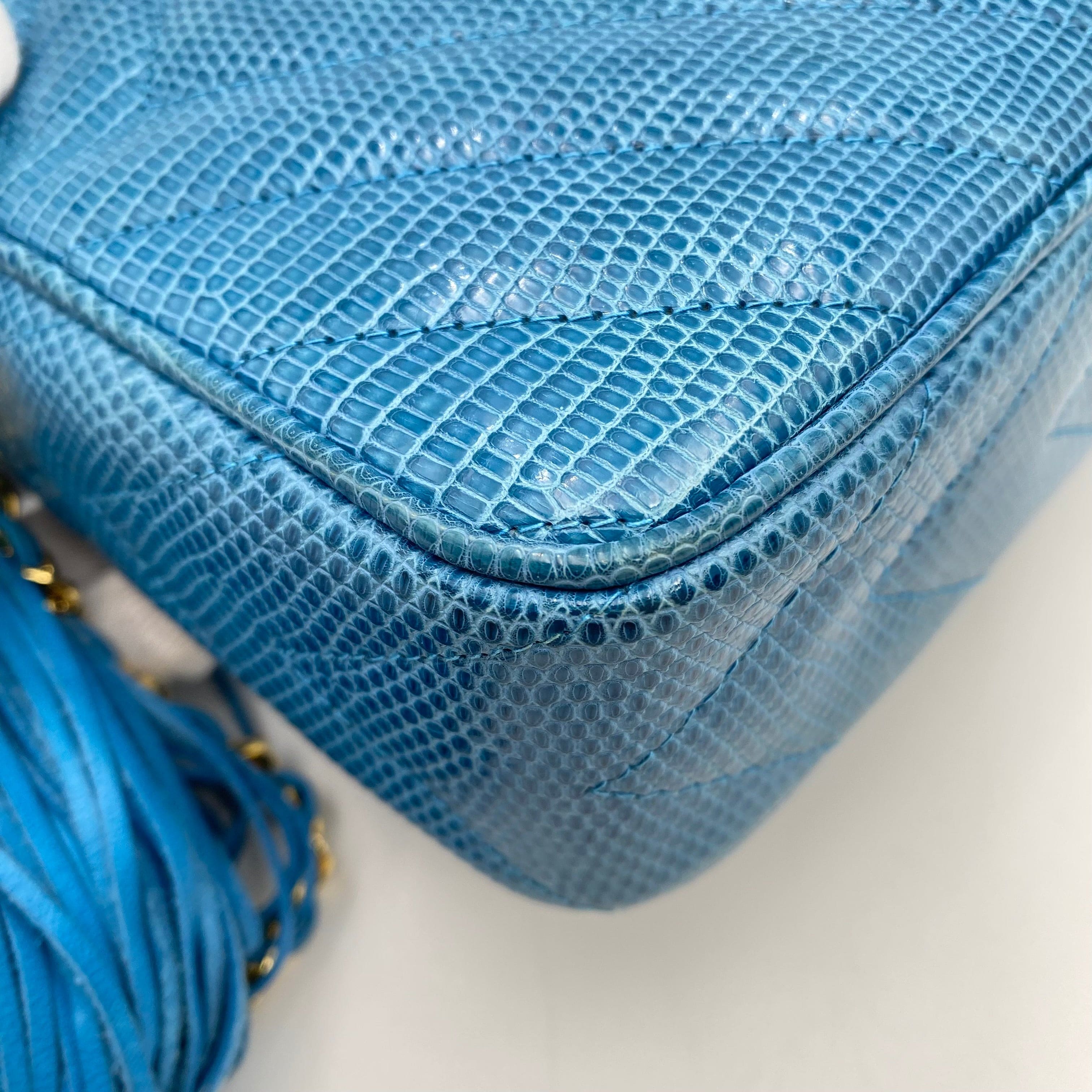 Chanel Chanel Vintage Camera Bag Fringe Diamond Quilt Blue Lizard #1 90224513