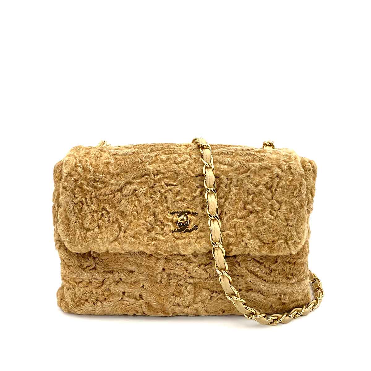 Chanel CHANEL VINTAGE  CHAIN SHOULDER BAG BEIGE FUR 90242665