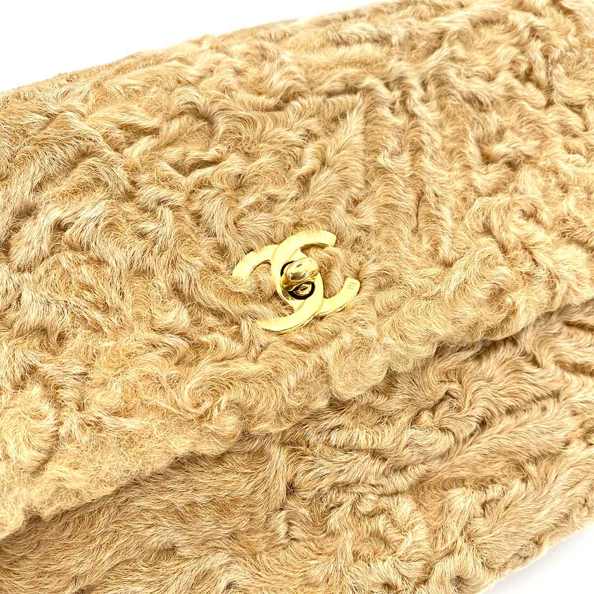 Chanel CHANEL VINTAGE  CHAIN SHOULDER BAG BEIGE FUR 90242665