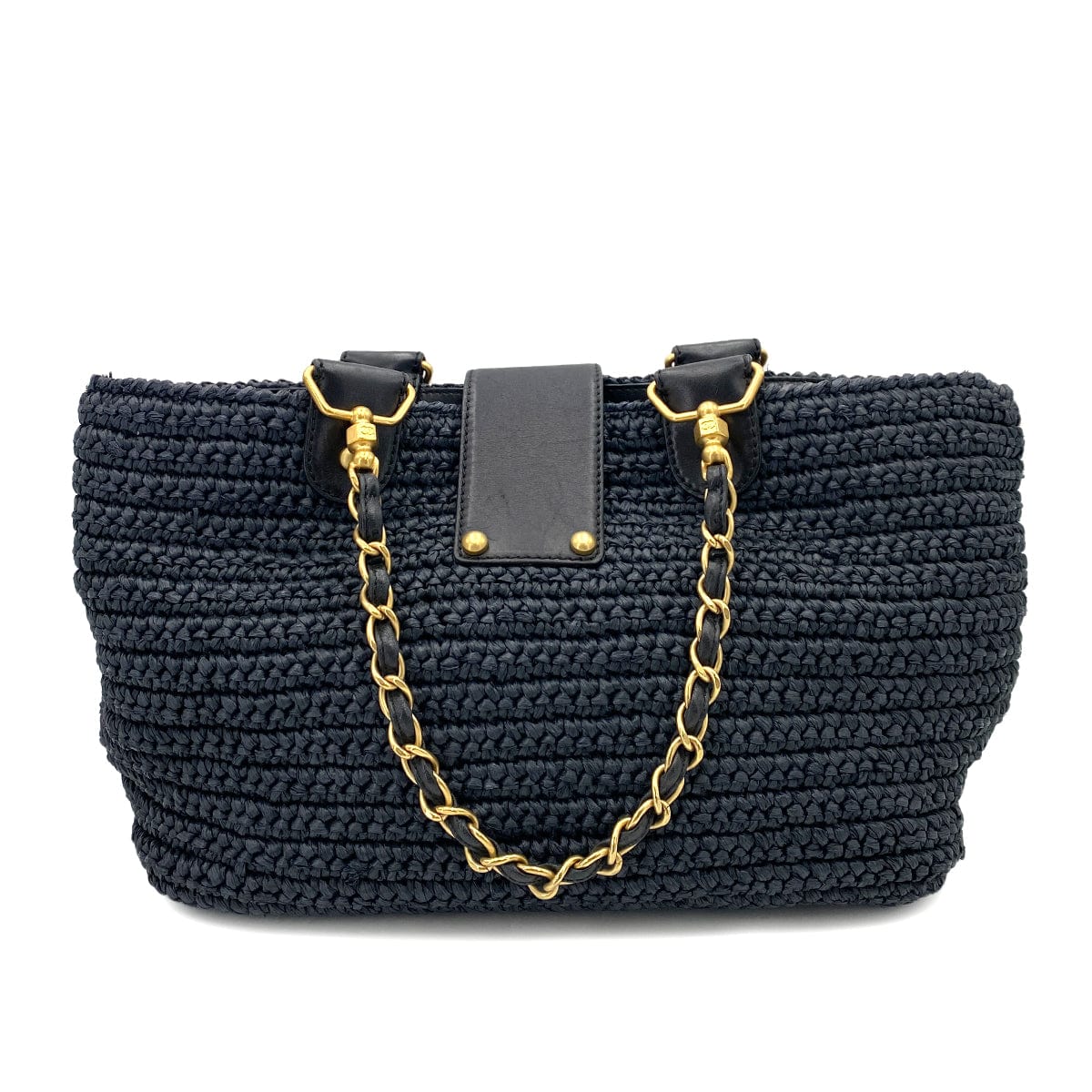 Chanel CHANEL VINTAGE CHAIN TOTE BAG NAVY RAFFIA 90244824