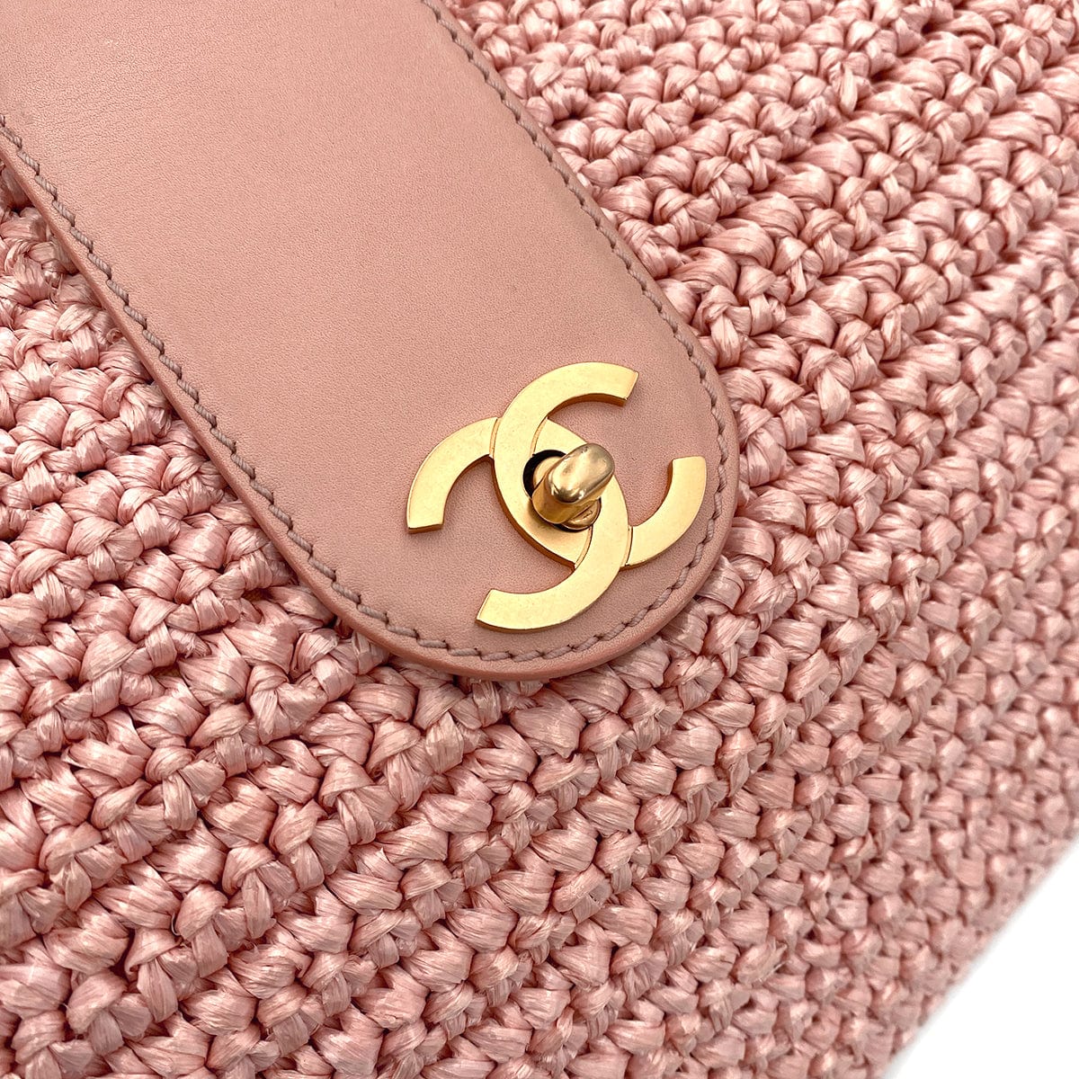 Chanel CHANEL VINTAGE CHAIN TOTE BAG PINK RAFFIA 90244823