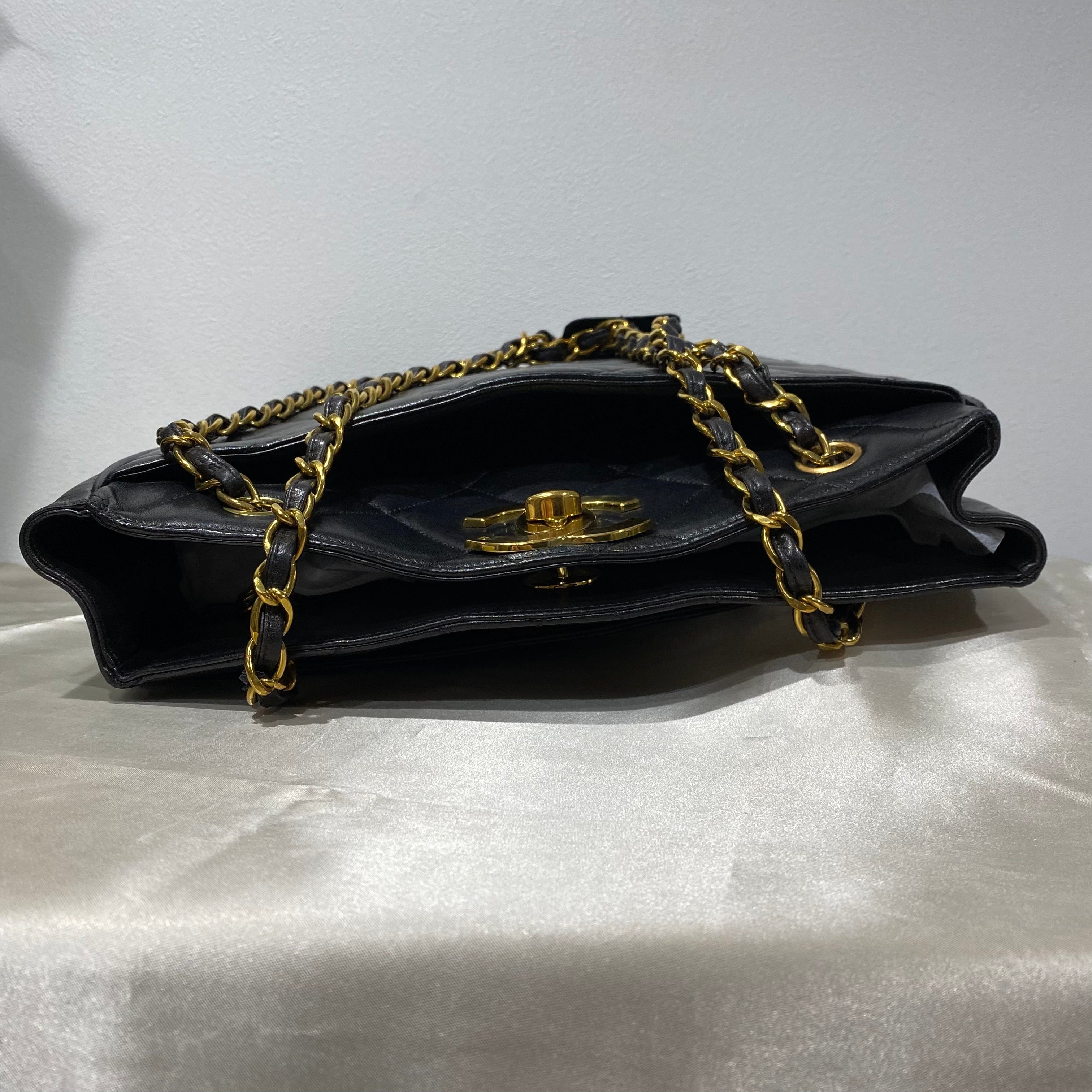 Chanel CHANEL VINTAGE CHAIN TOTE BLACK LAMB SKIN 90197607