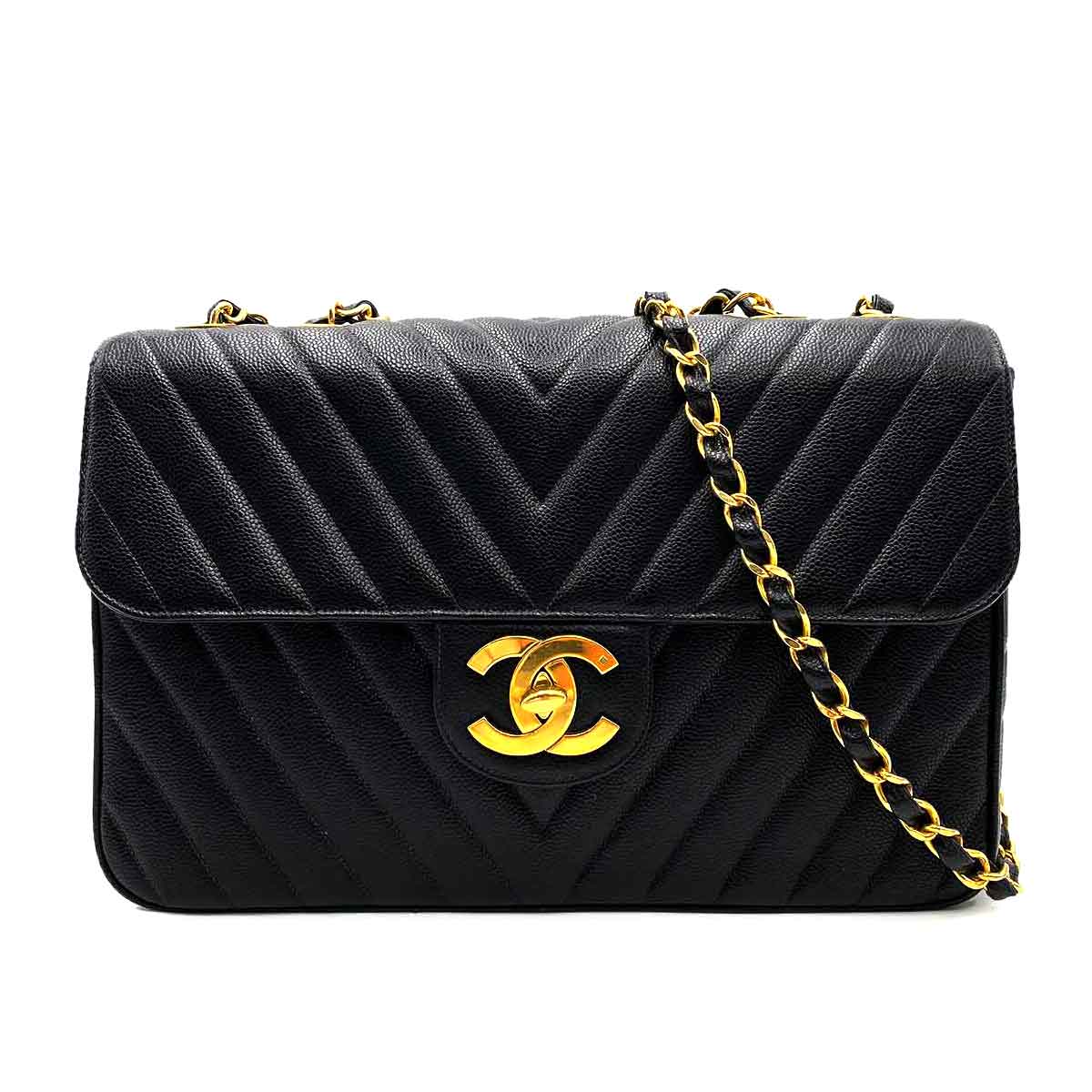 Chanel Chanel Vintage Chevron Black Caviar GHW 90226804