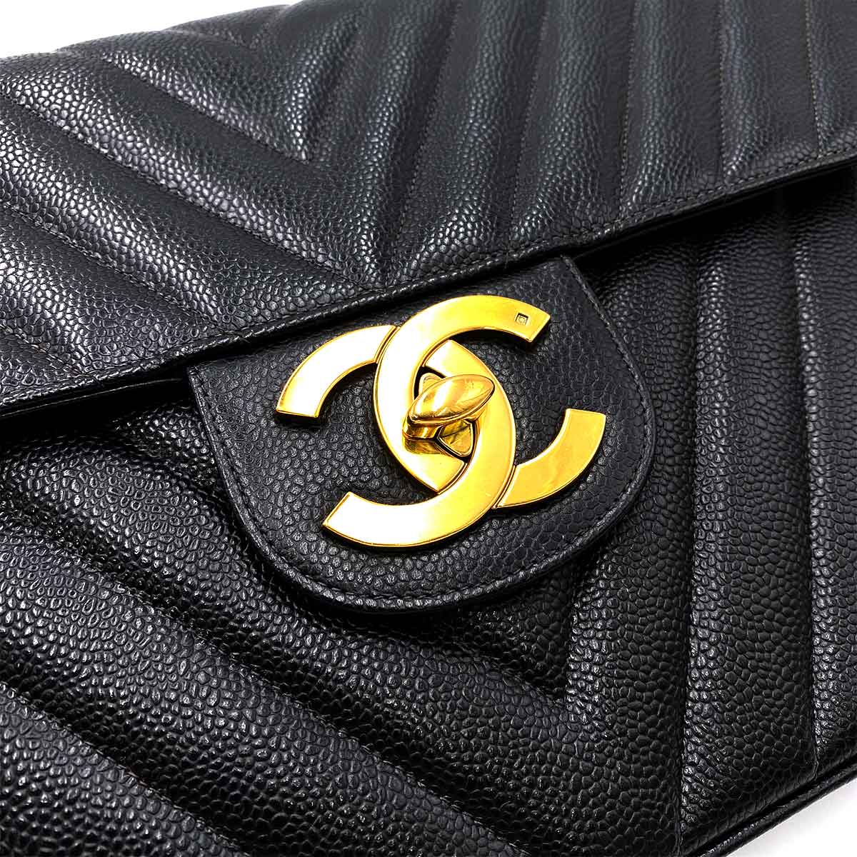 Chanel Chanel Vintage Chevron Black Caviar GHW 90226804