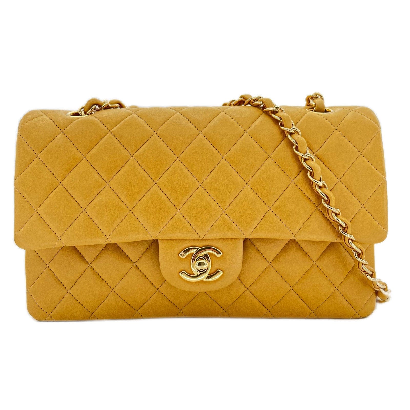 Chanel CHANEL VINTAGE CLASSIC FLAP MEDIUM BEIGE LAMB SKIN 90209418