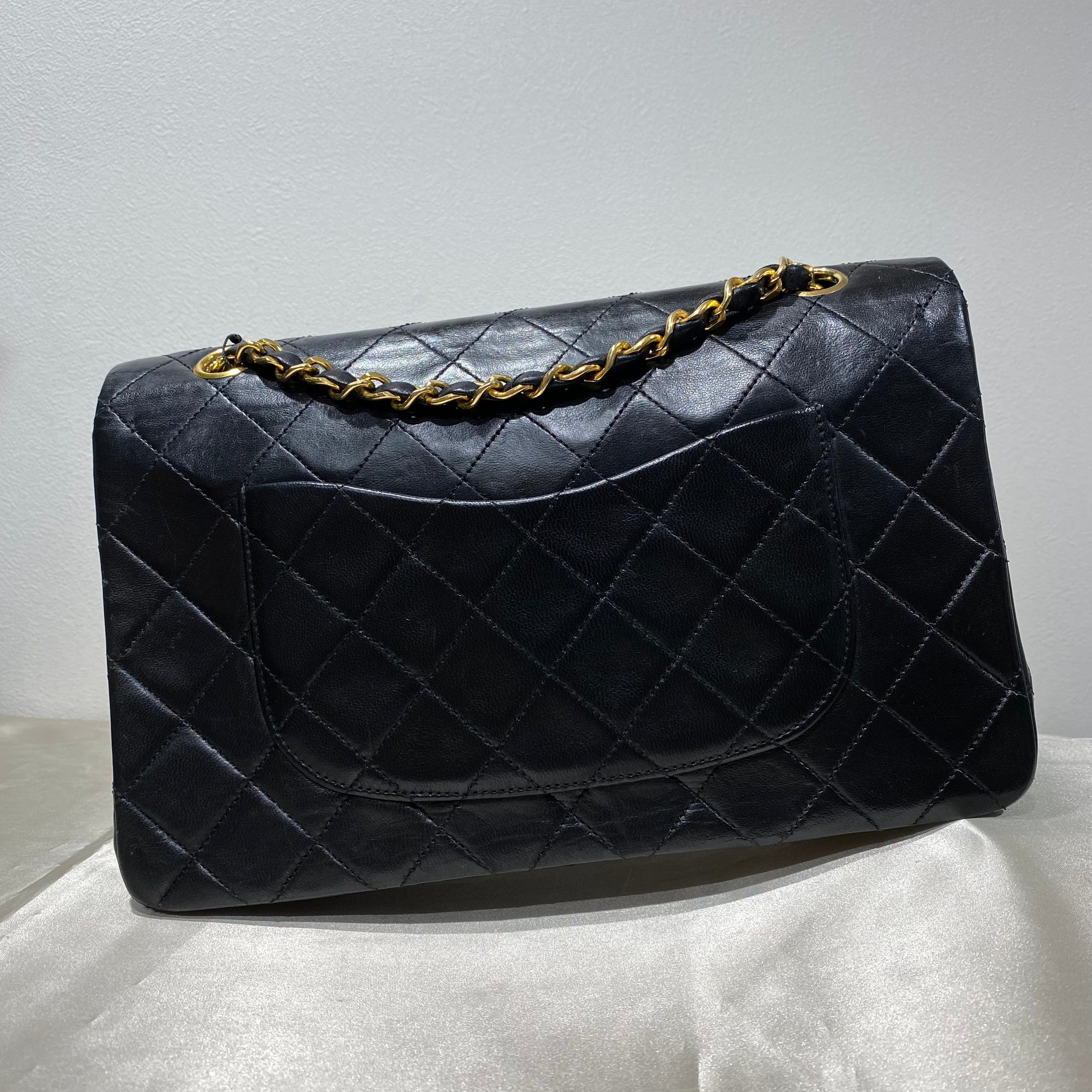 Chanel CHANEL VINTAGE CLASSIC FLAP MEDIUM BLACK LAMBSKIN GHW #0