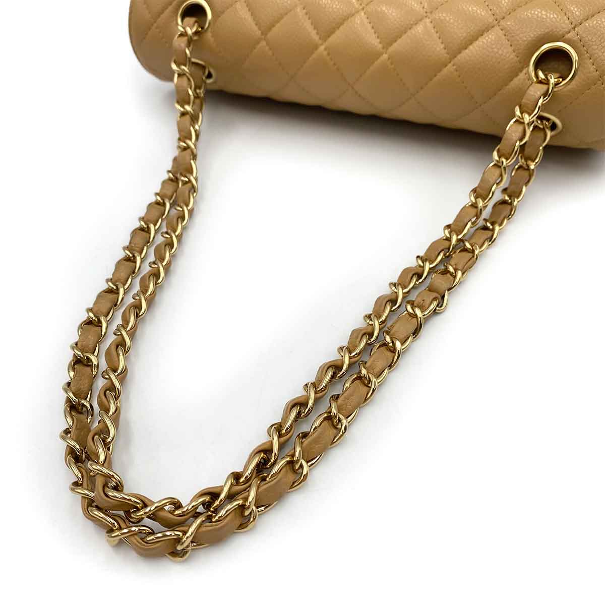 chanel CHANEL VINTAGE CLASSIC FLAP MEDIUM CHAIN SHOULDER BAG BEIGE CAVIAR SKIN 90229353