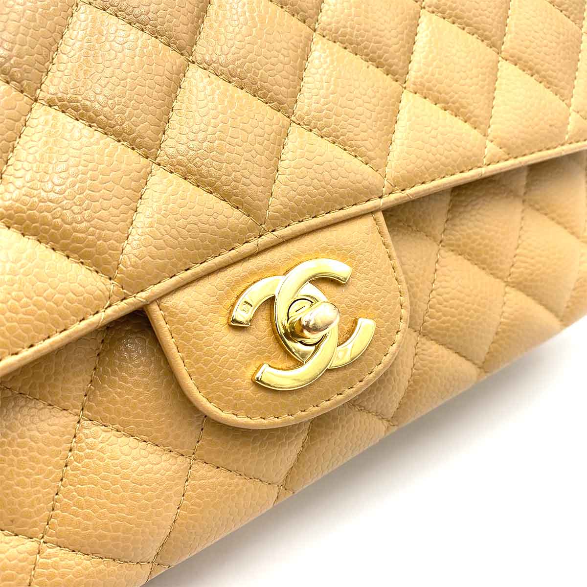 chanel CHANEL VINTAGE CLASSIC FLAP MEDIUM CHAIN SHOULDER BAG BEIGE CAVIAR SKIN 90229353