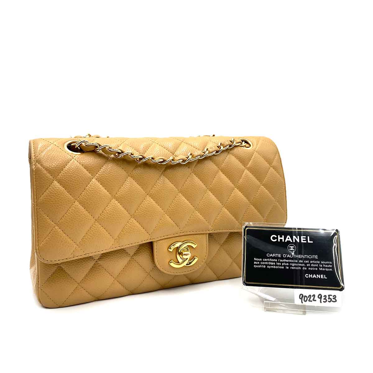 chanel CHANEL VINTAGE CLASSIC FLAP MEDIUM CHAIN SHOULDER BAG BEIGE CAVIAR SKIN 90229353