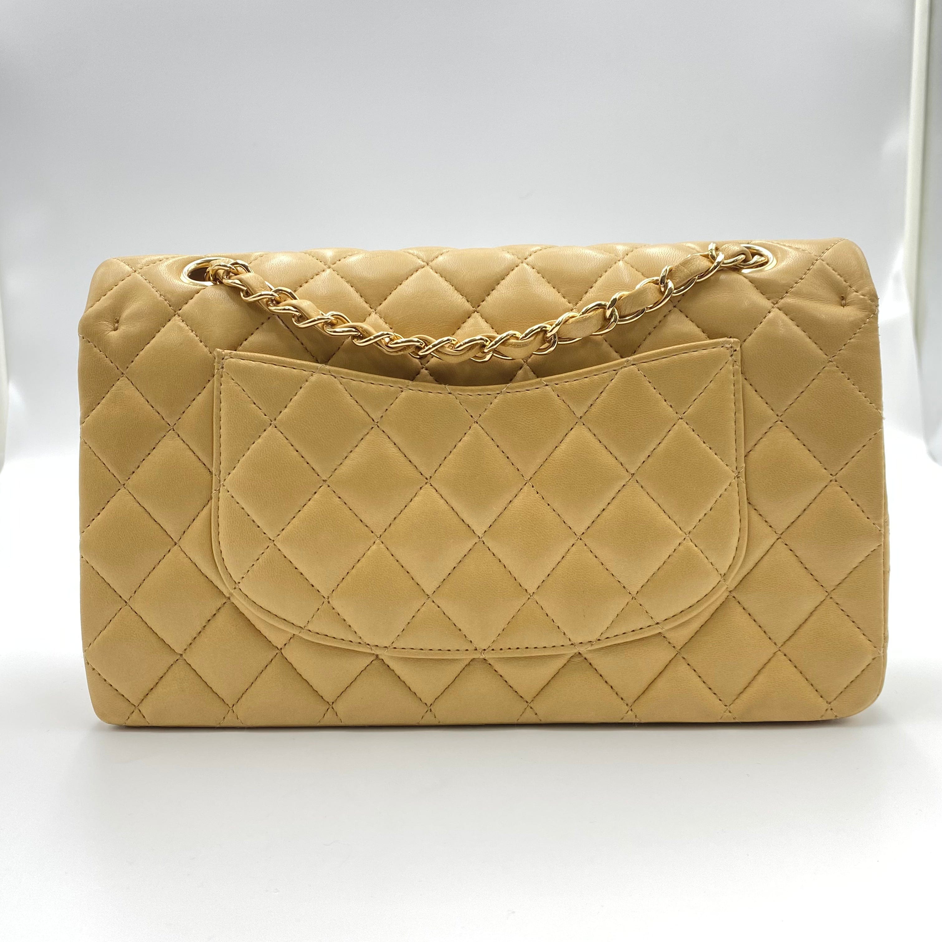 chanel CHANEL VINTAGE CLASSIC FLAP MEDIUM CHAIN SHOULDER BAG BEIGE LAMB SKIN 90188212