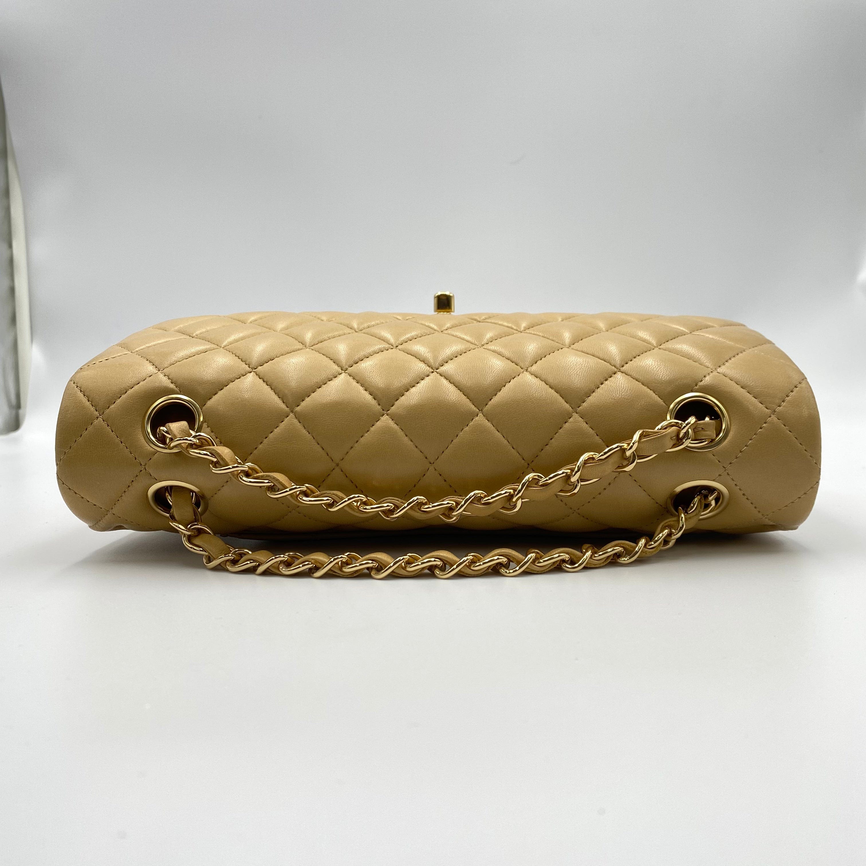 chanel CHANEL VINTAGE CLASSIC FLAP MEDIUM CHAIN SHOULDER BAG BEIGE LAMB SKIN 90188212