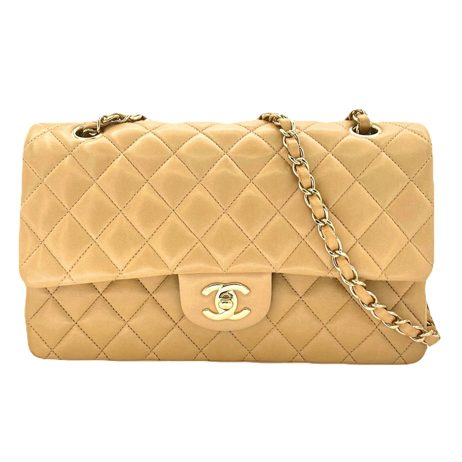 chanel CHANEL VINTAGE CLASSIC FLAP MEDIUM CHAIN SHOULDER BAG BEIGE LAMB SKIN 90188212