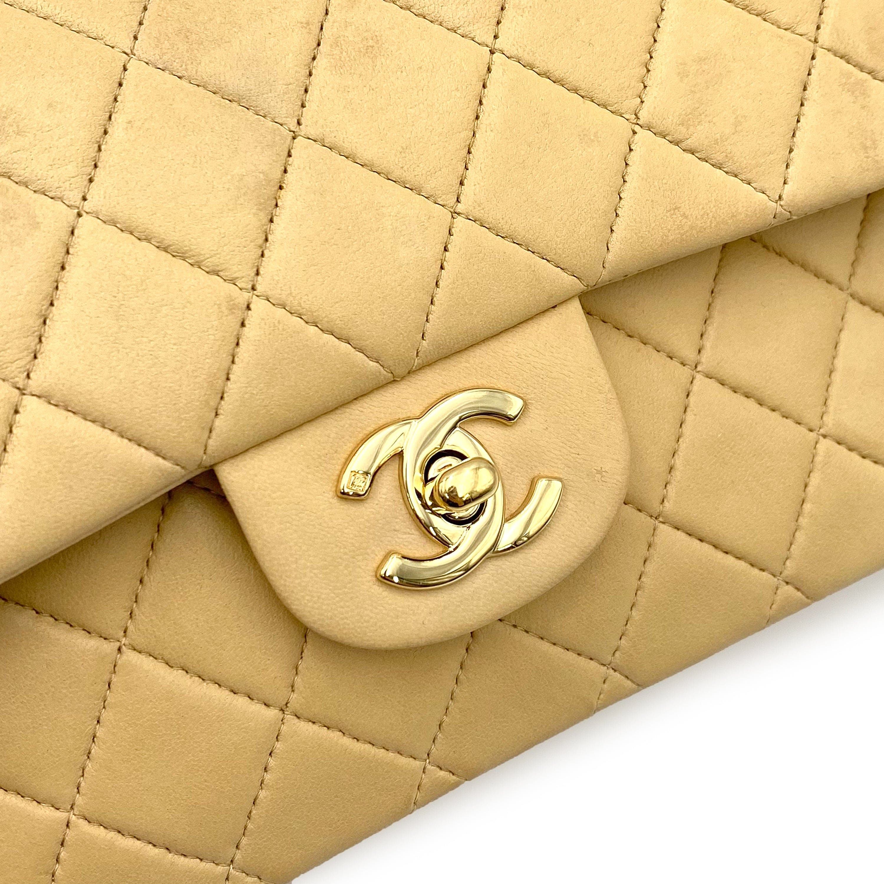 Chanel CHANEL VINTAGE CLASSIC FLAP MEDIUM CHAIN SHOULDER BAG BEIGE LAMB SKIN 90225665