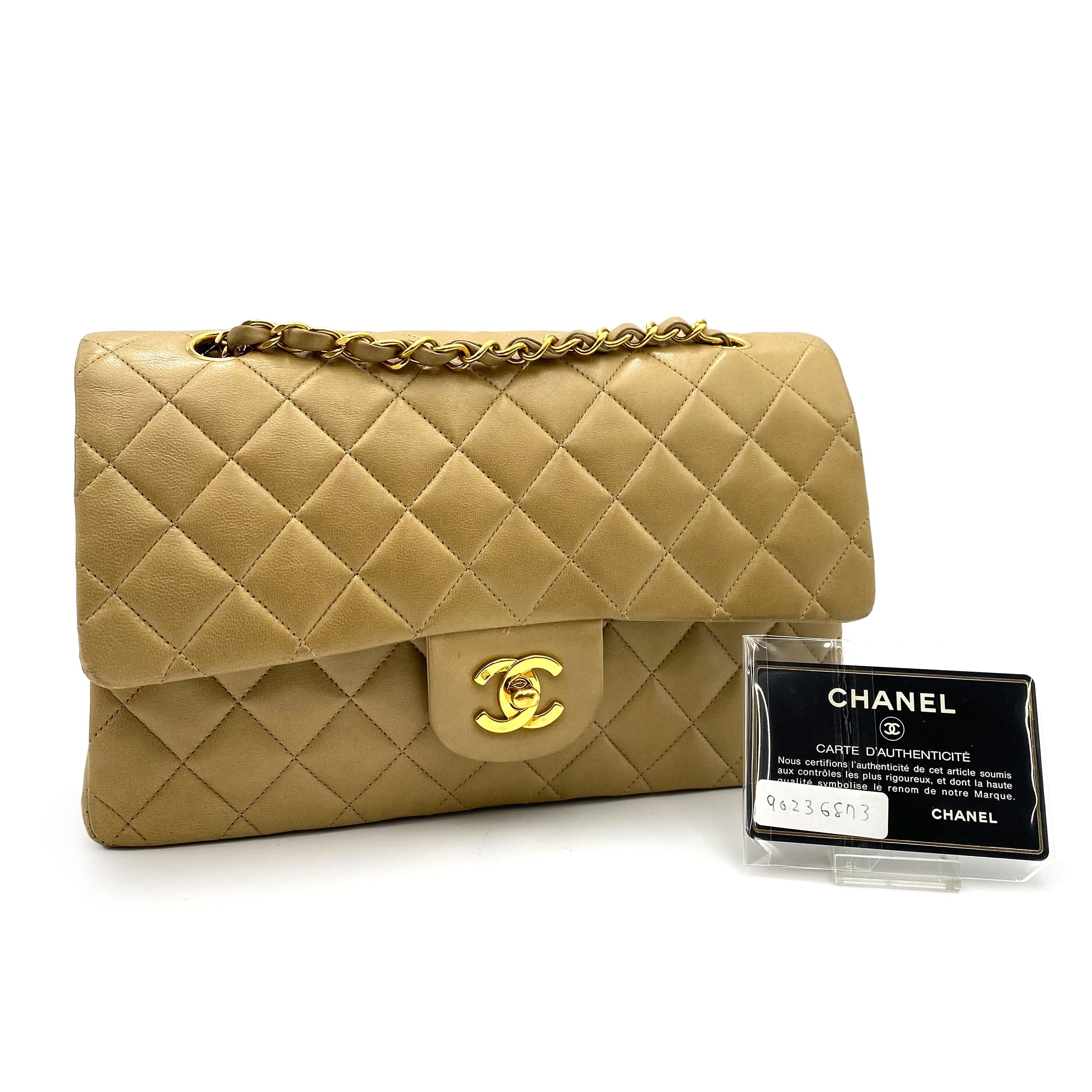 Chanel CHANEL VINTAGE CLASSIC FLAP MEDIUM CHAIN SHOULDER BAG BEIGE LAMB SKIN 90236873