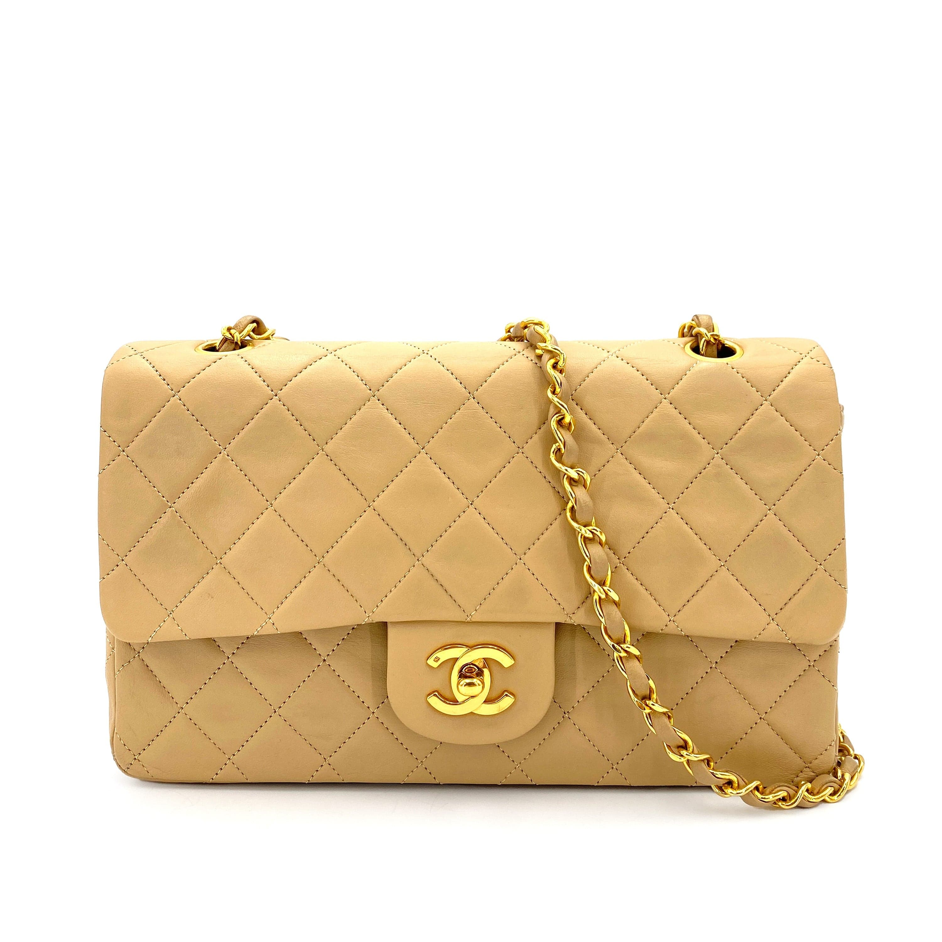 CHANEL CHANEL VINTAGE CLASSIC FLAP MEDIUM CHAIN SHOULDER BAG BEIGE LAMB SKIN 90242660