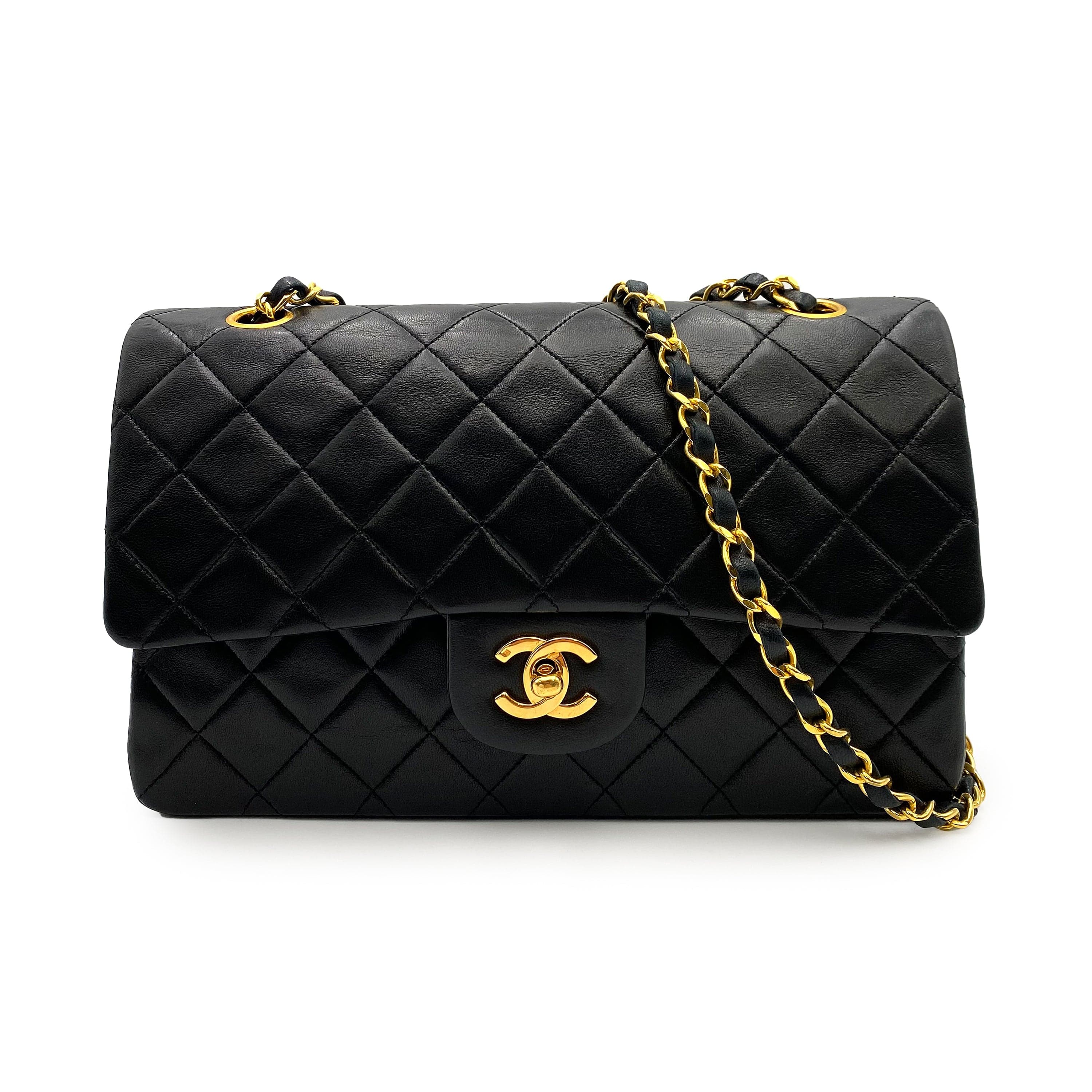 Chanel CHANEL VINTAGE CLASSIC FLAP MEDIUM CHAIN SHOULDER BAG BLACK LAMB SKIN