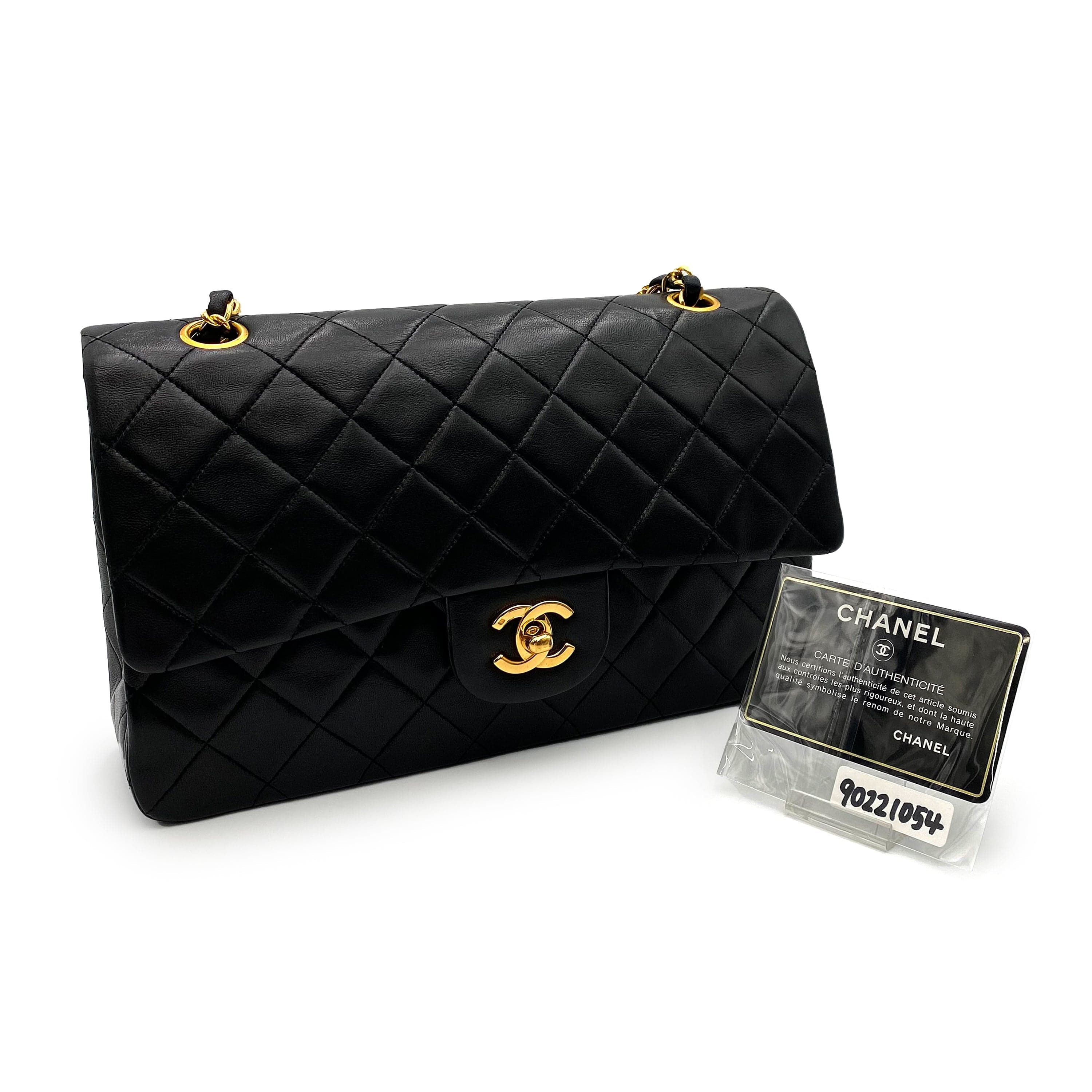 Chanel CHANEL VINTAGE CLASSIC FLAP MEDIUM CHAIN SHOULDER BAG BLACK LAMB SKIN