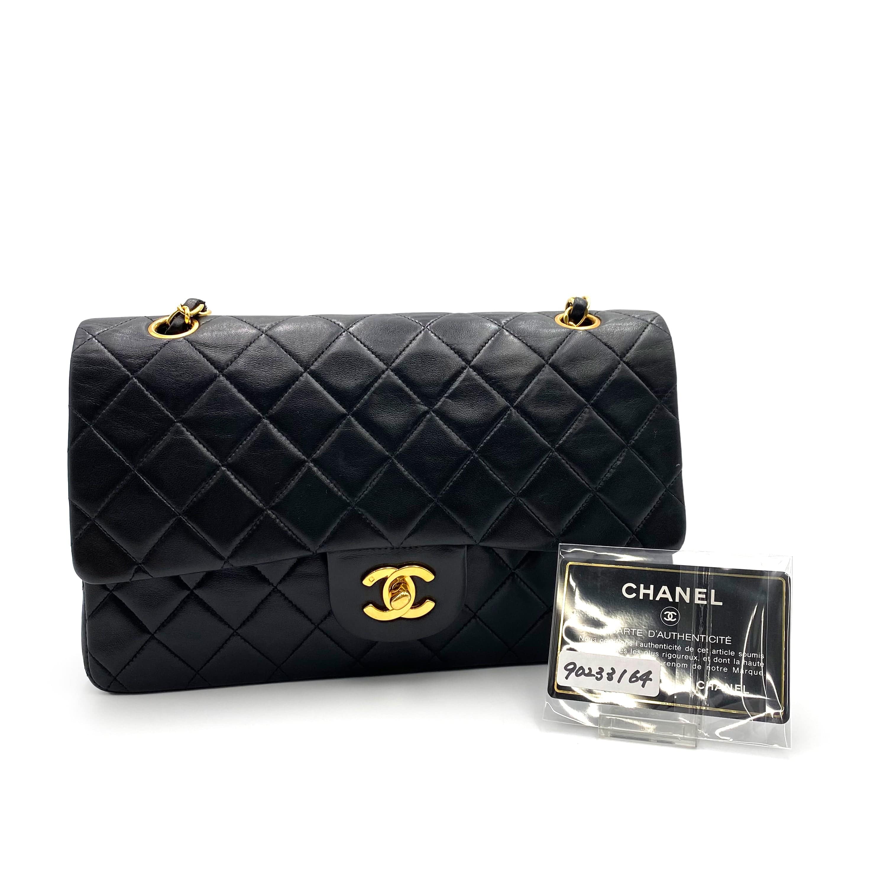 Chanel CHANEL VINTAGE CLASSIC FLAP MEDIUM CHAIN SHOULDER BAG BLACK LAMB SKIN 90233164