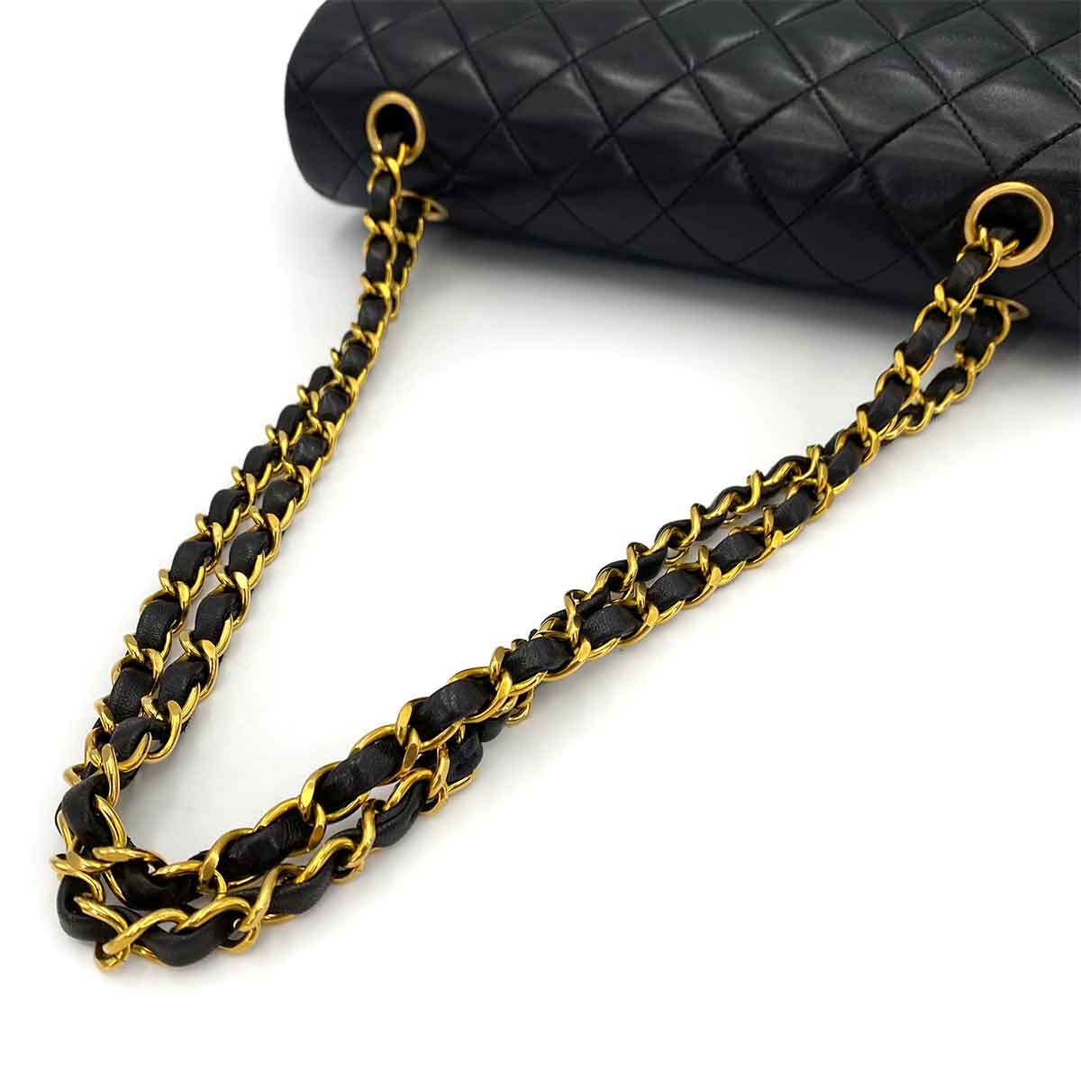 CHANEL CHANEL VINTAGE CLASSIC FLAP MEDIUM CHAIN SHOULDER BAG BLACK LAMB SKIN 90239092