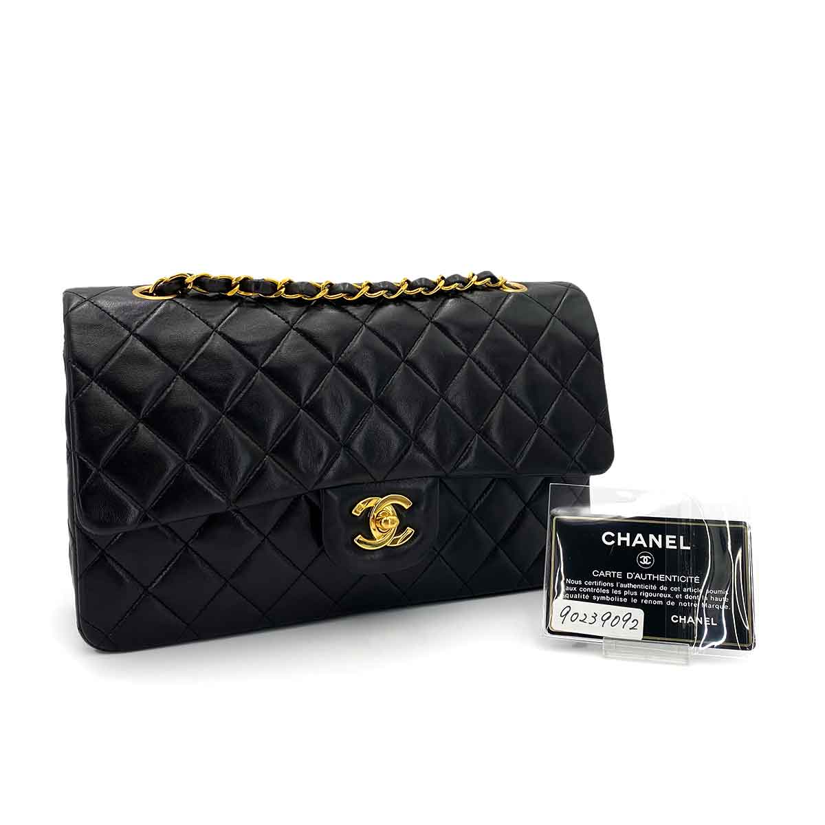 CHANEL CHANEL VINTAGE CLASSIC FLAP MEDIUM CHAIN SHOULDER BAG BLACK LAMB SKIN 90239092