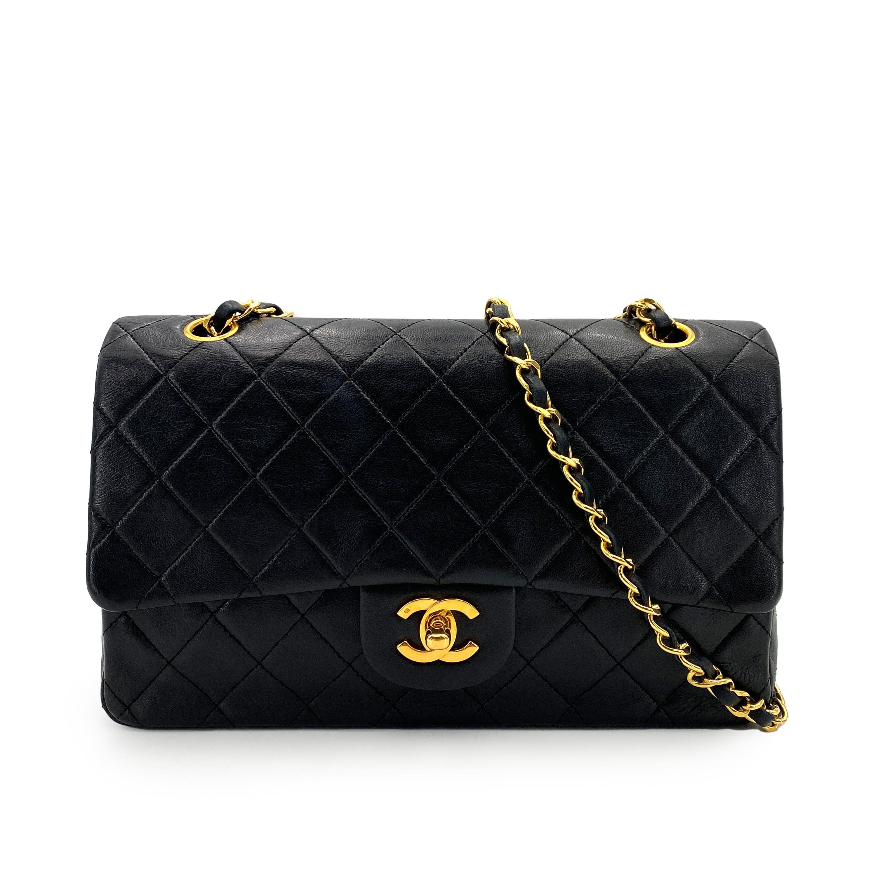 chanel CHANEL VINTAGE CLASSIC FLAP MEDIUM CHAIN SHOULDER BAG BLACK LAMB SKIN 90244744