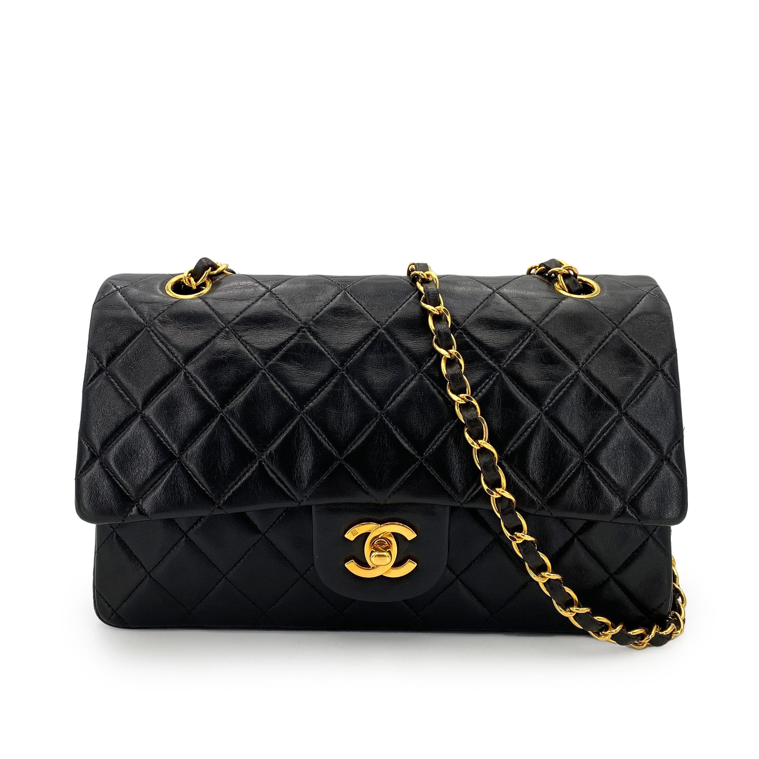 CHANEL CHANEL VINTAGE CLASSIC FLAP MEDIUM CHAIN SHOULDER BAG BLACK LAMB SKIN 90245020