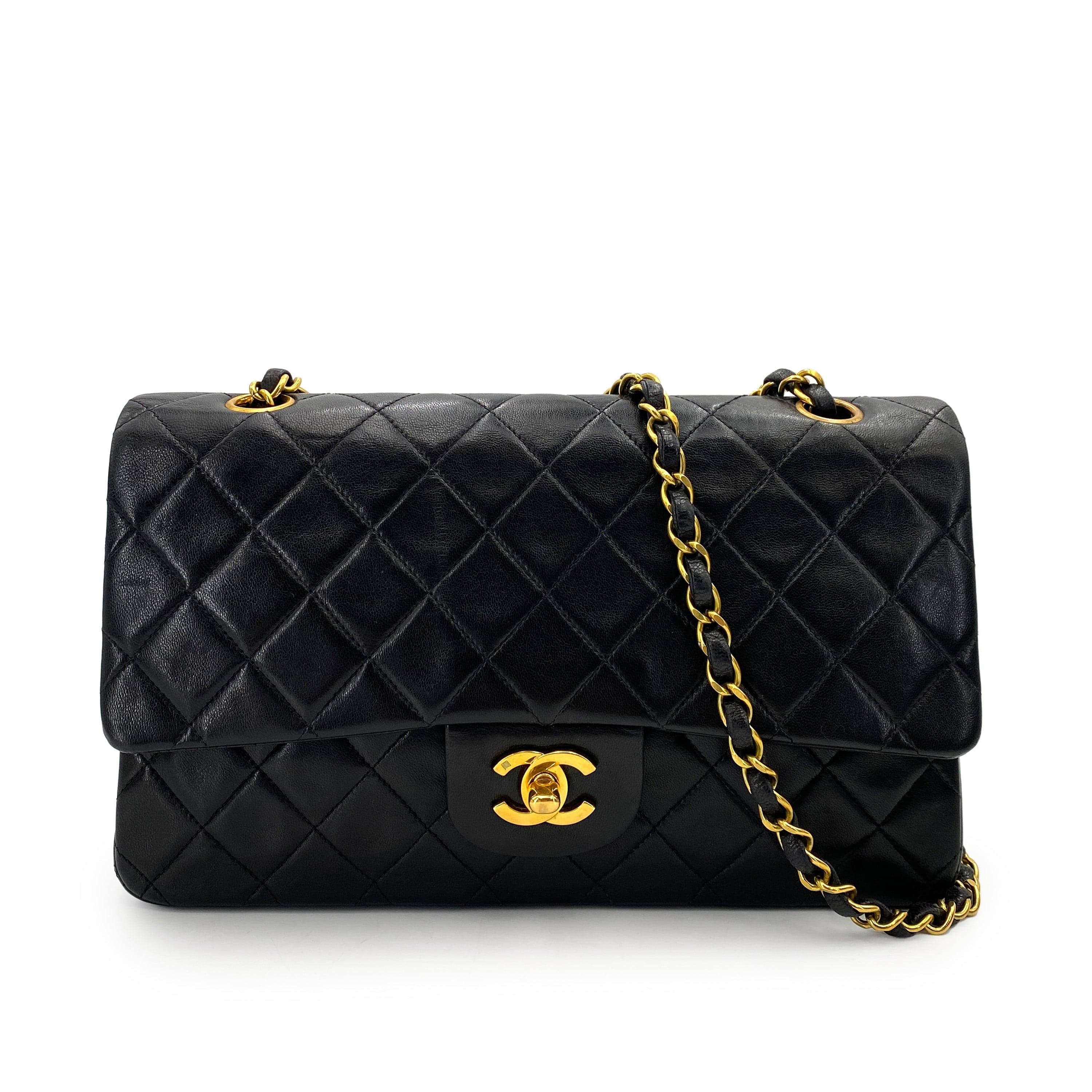 CHANEL CHANEL VINTAGE CLASSIC FLAP MEDIUM CHAIN SHOULDER BAG BLACK LAMB SKIN 90247087