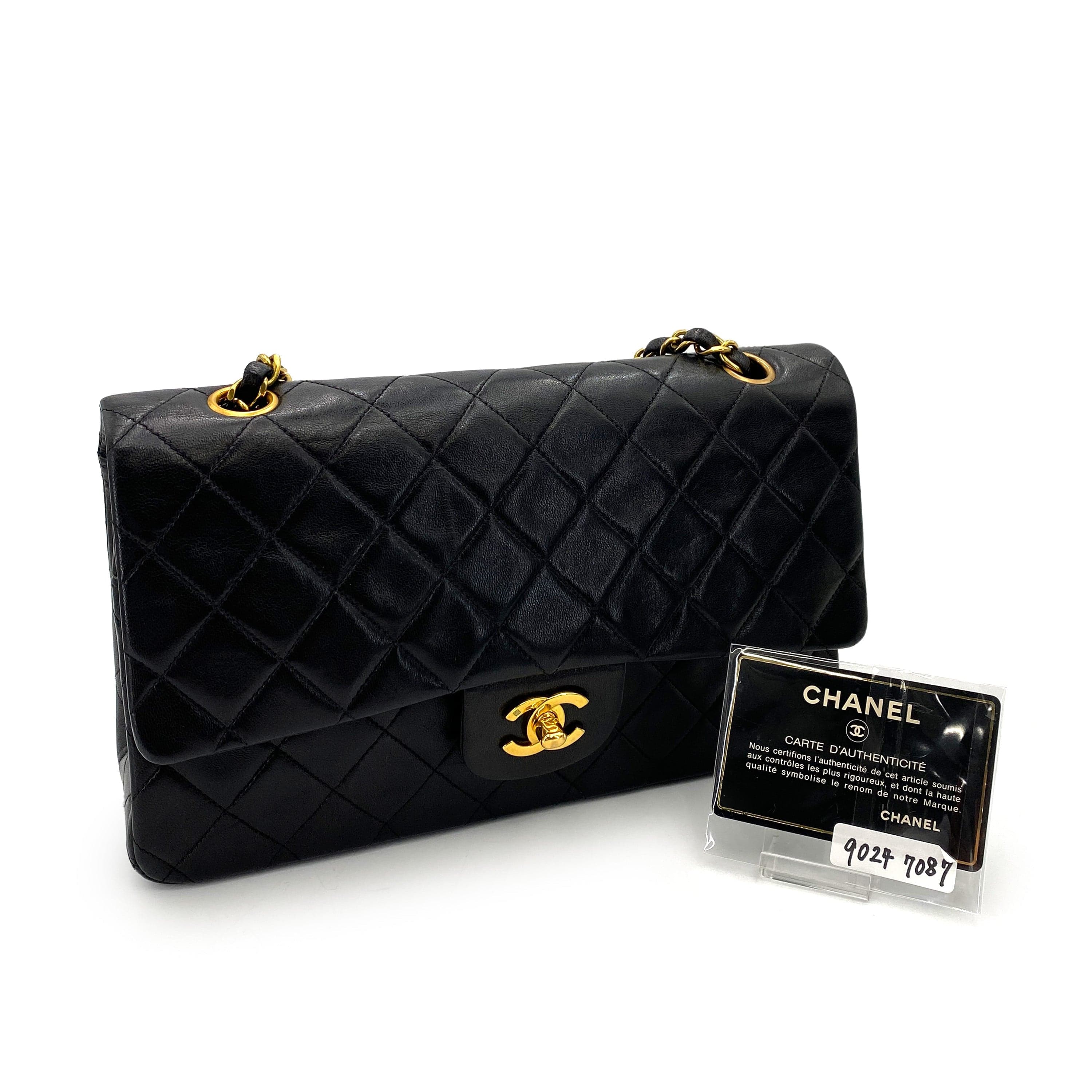 CHANEL CHANEL VINTAGE CLASSIC FLAP MEDIUM CHAIN SHOULDER BAG BLACK LAMB SKIN 90247087