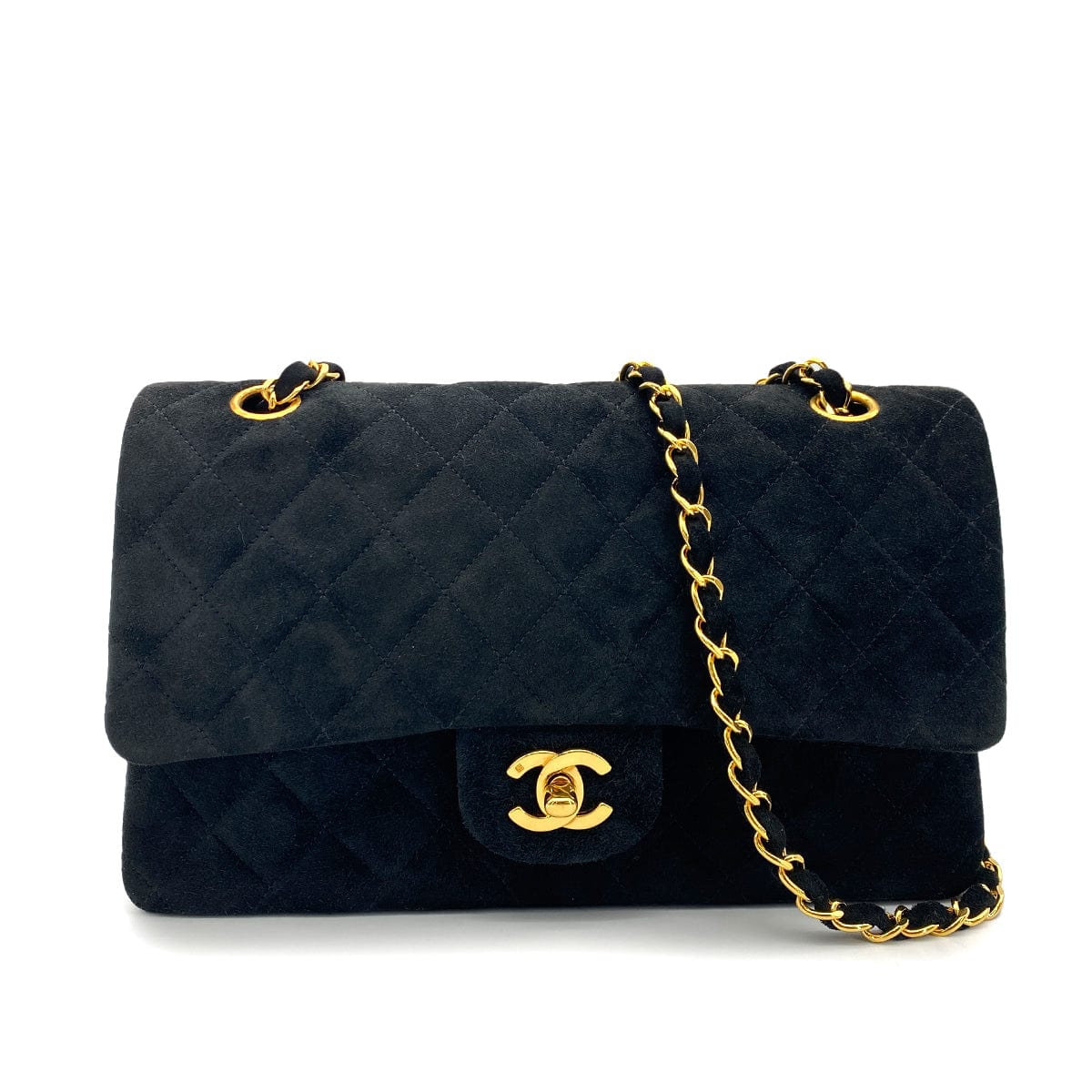 CHANEL CHANEL VINTAGE CLASSIC FLAP MEDIUM CHAIN SHOULDER BAG BLACK SUEDE 90255388