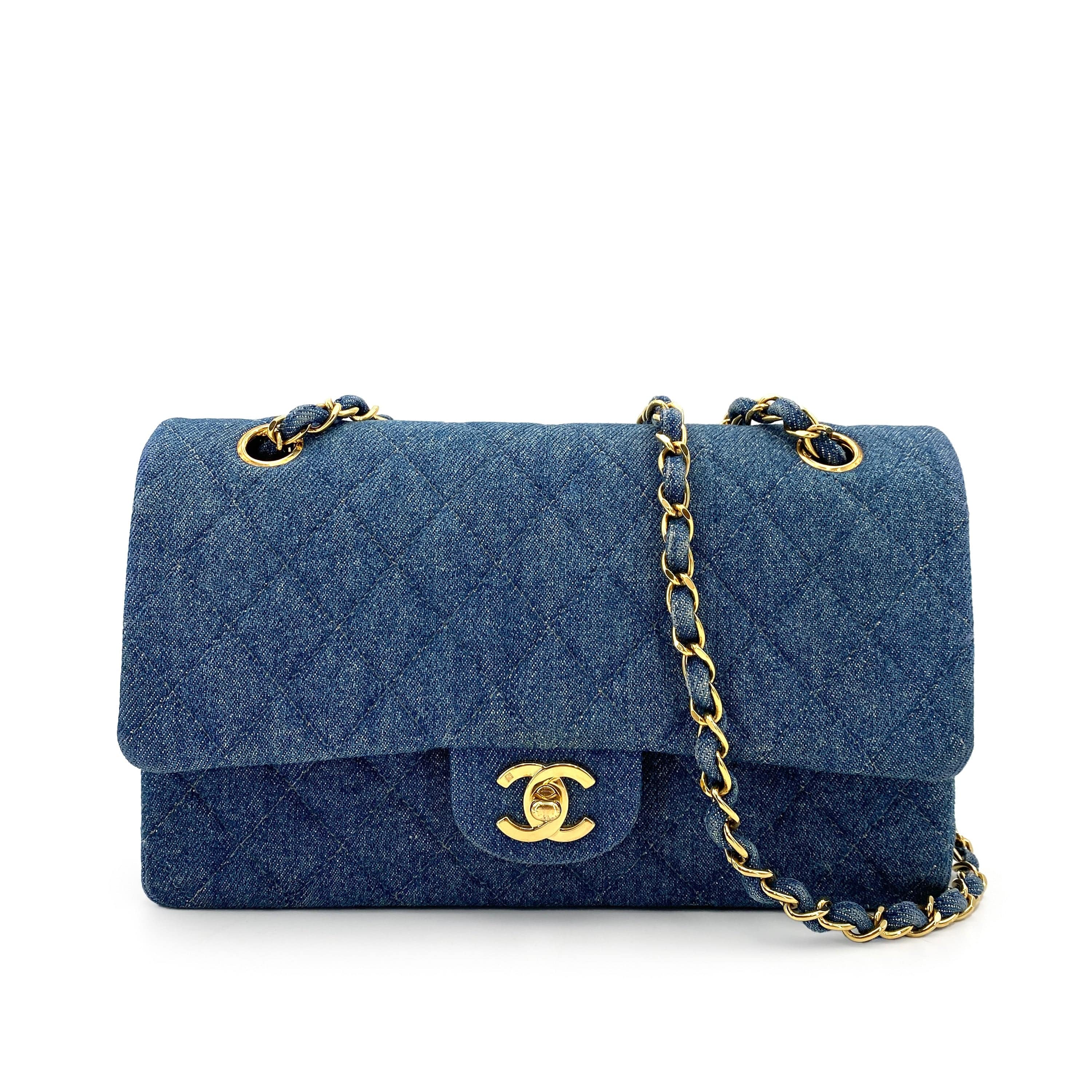 Chanel CHANEL VINTAGE CLASSIC FLAP MEDIUM CHAIN SHOULDER BAG BLUE DENIM 90245055