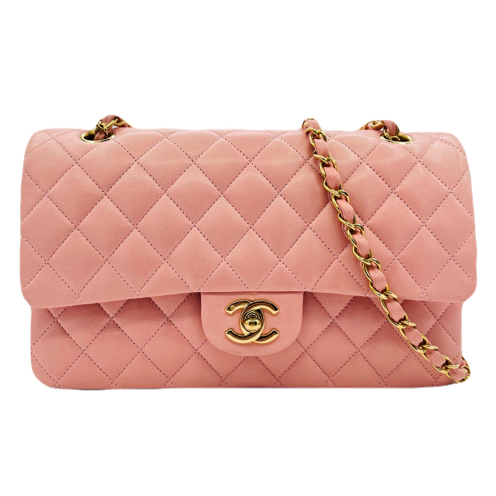 Chanel CHANEL VINTAGE CLASSIC FLAP MEDIUM CHAIN SHOULDER BAG PINK LAMB SKIN 90219906