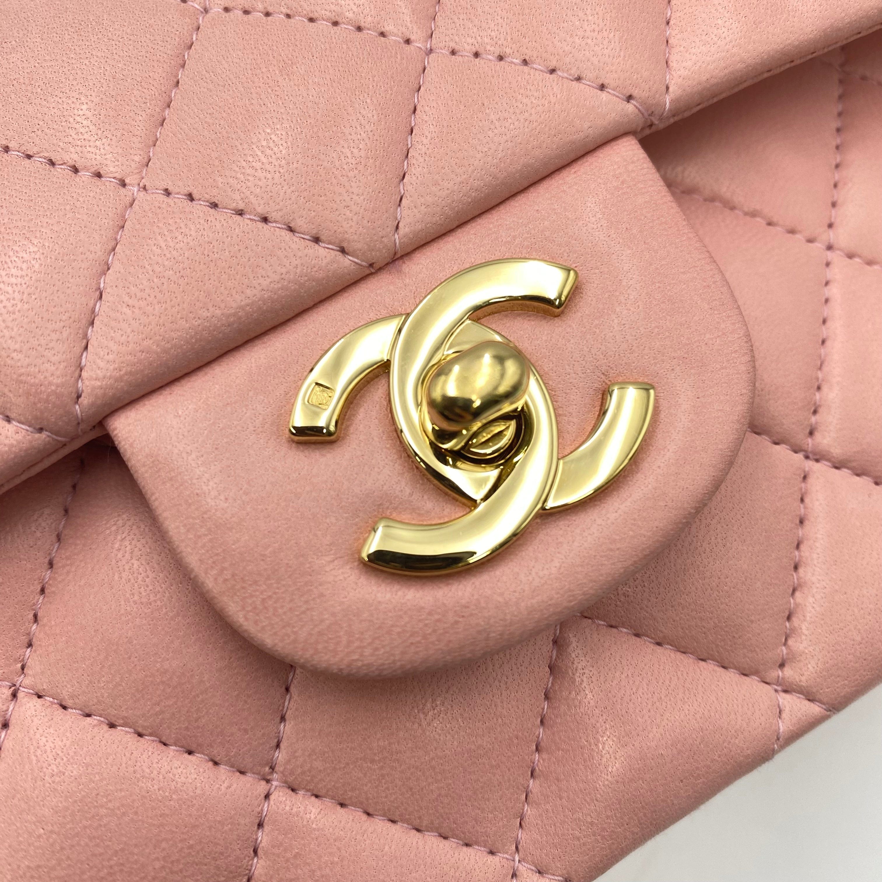 Chanel CHANEL VINTAGE CLASSIC FLAP MEDIUM CHAIN SHOULDER BAG PINK LAMB SKIN 90219906