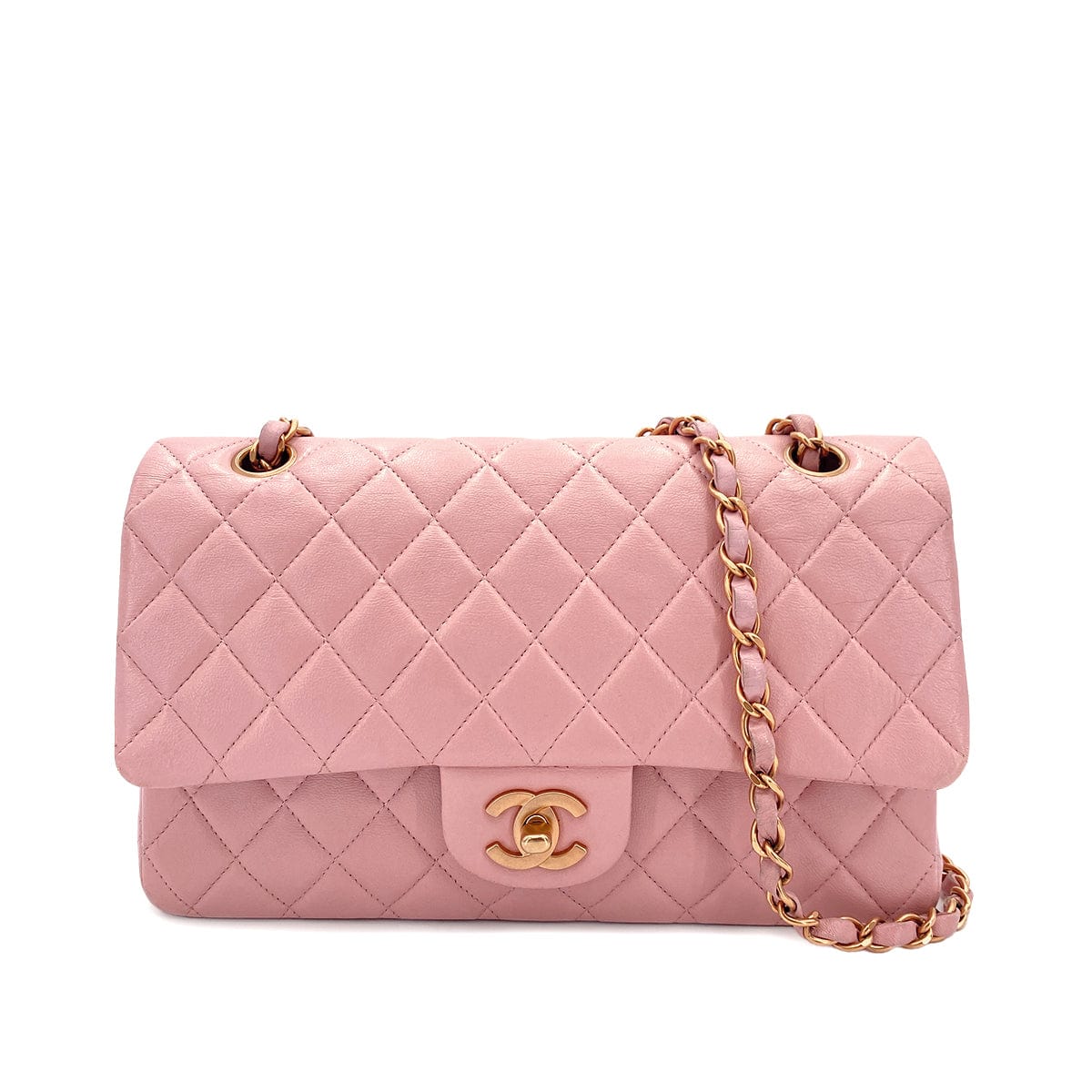 Chanel CHANEL VINTAGE CLASSIC FLAP MEDIUM CHAIN SHOULDER BAG PINK LAMB SKIN 90245935