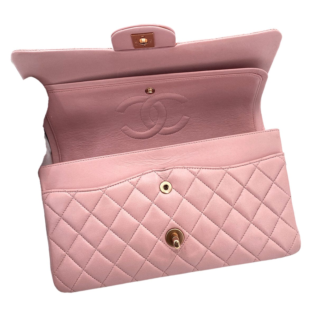 Chanel CHANEL VINTAGE CLASSIC FLAP MEDIUM CHAIN SHOULDER BAG PINK LAMB SKIN 90245935