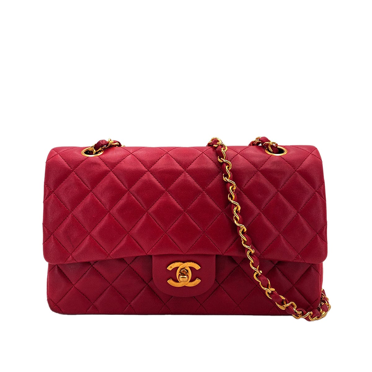 Chanel CHANEL VINTAGE CLASSIC FLAP MEDIUM CHAIN SHOULDER BAG RED LAMB SKIN 90245932