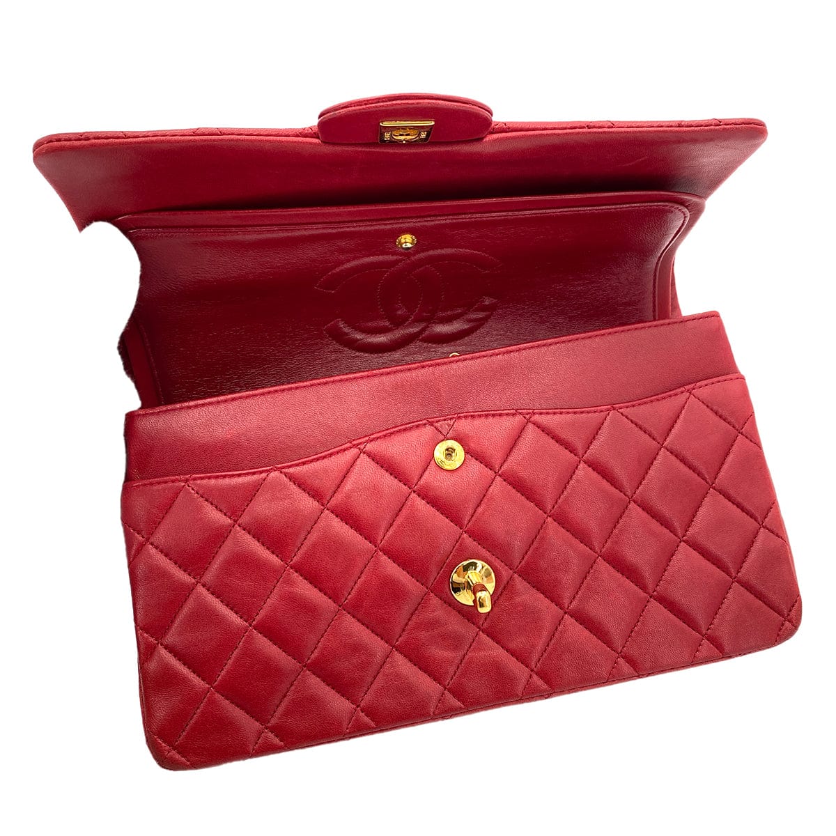 Chanel CHANEL VINTAGE CLASSIC FLAP MEDIUM CHAIN SHOULDER BAG RED LAMB SKIN 90245932