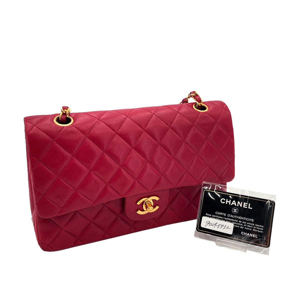 Chanel CHANEL VINTAGE CLASSIC FLAP MEDIUM CHAIN SHOULDER BAG RED LAMB SKIN 90245932