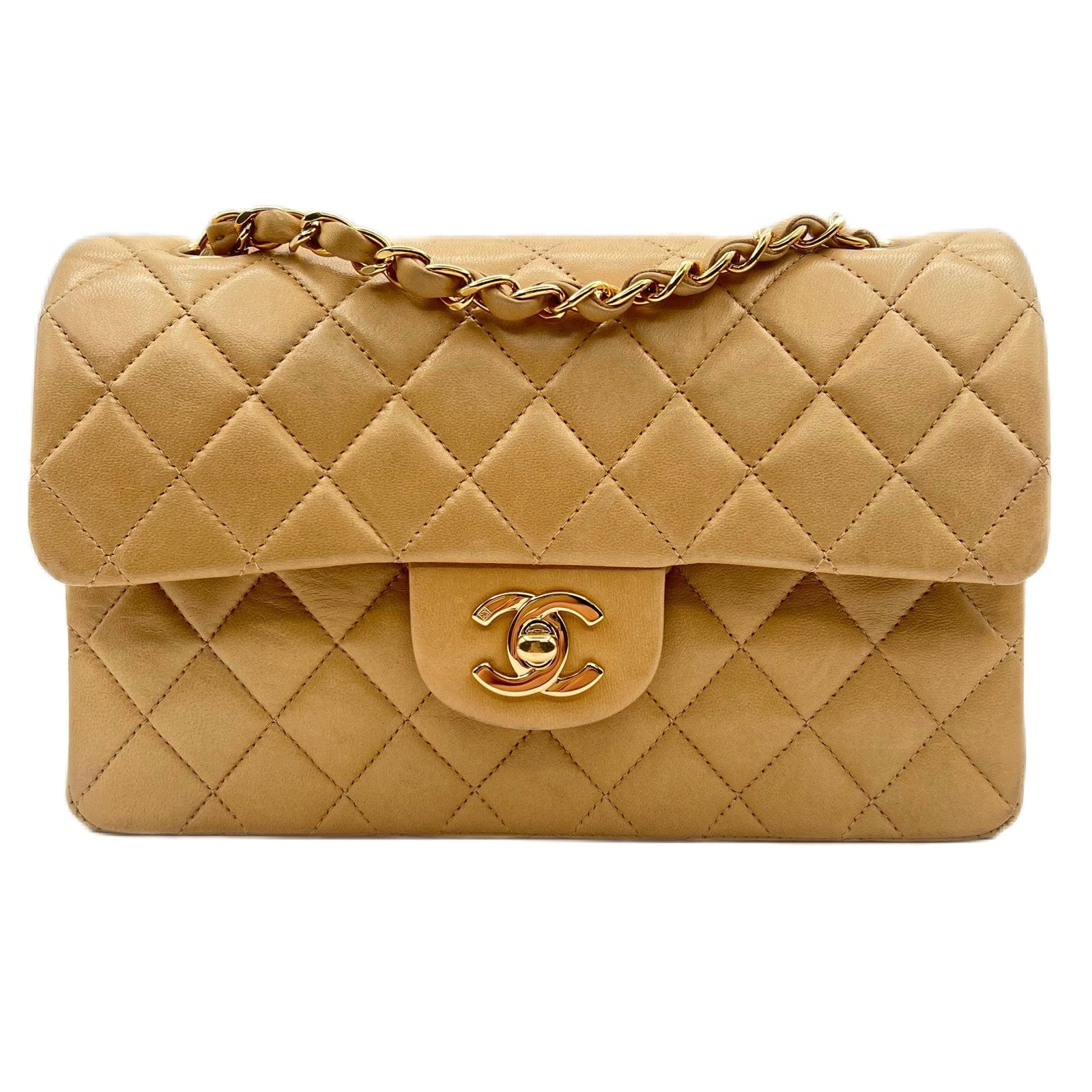 Chanel CHANEL VINTAGE CLASSIC FLAP SMALL BEIGE LAMB SKIN 90199491