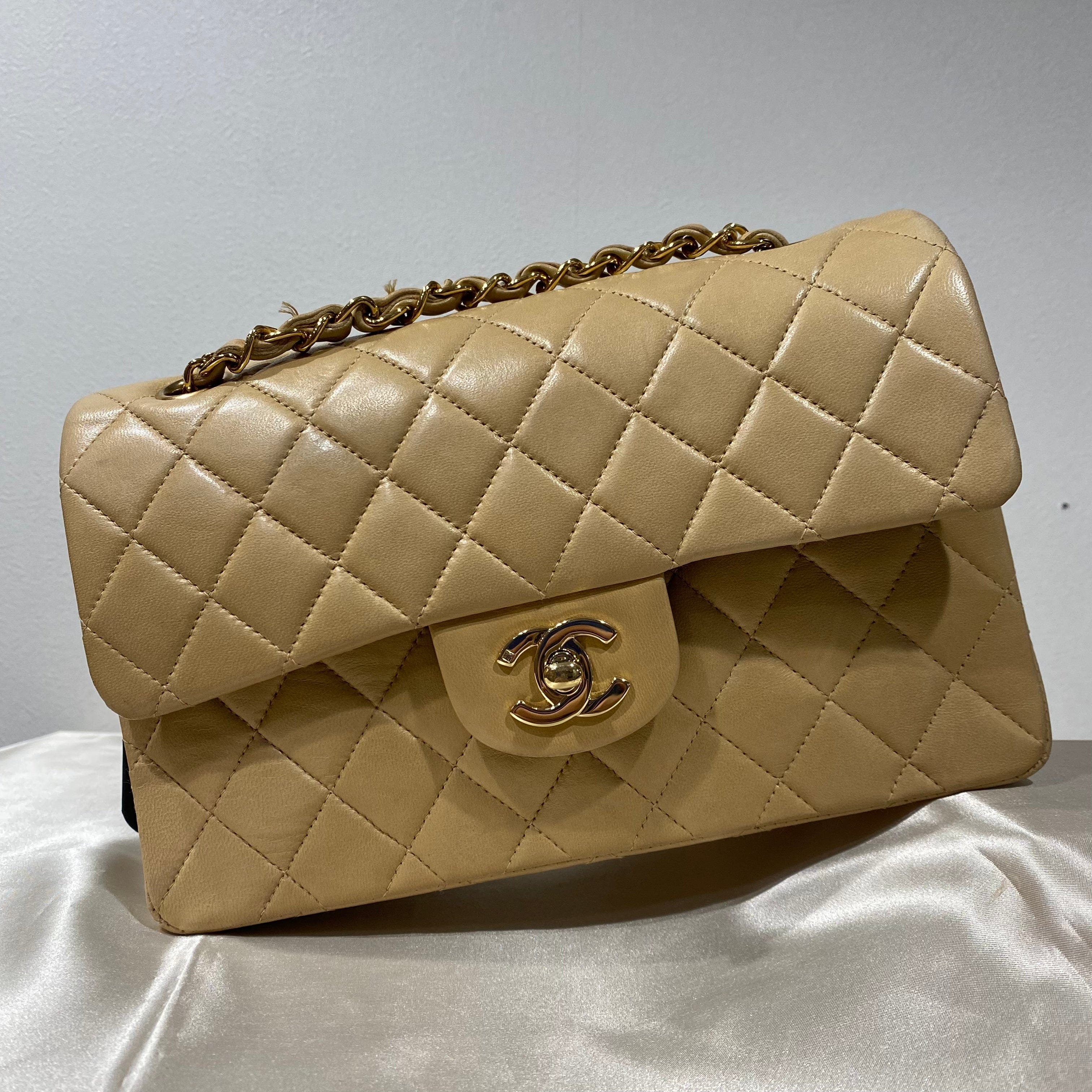 Chanel CHANEL VINTAGE CLASSIC FLAP SMALL BEIGE LAMB SKIN 90199491