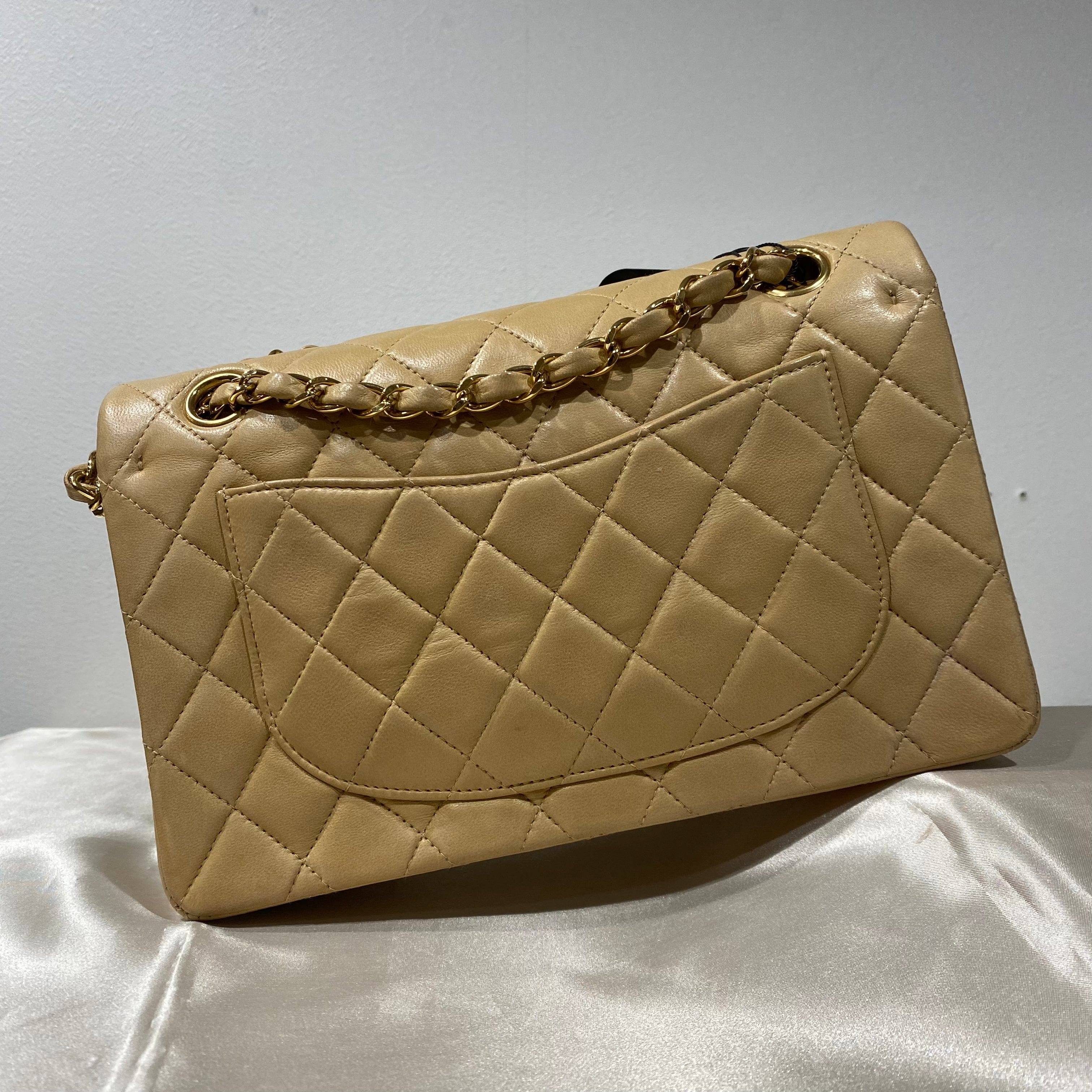 Chanel CHANEL VINTAGE CLASSIC FLAP SMALL BEIGE LAMB SKIN 90199491