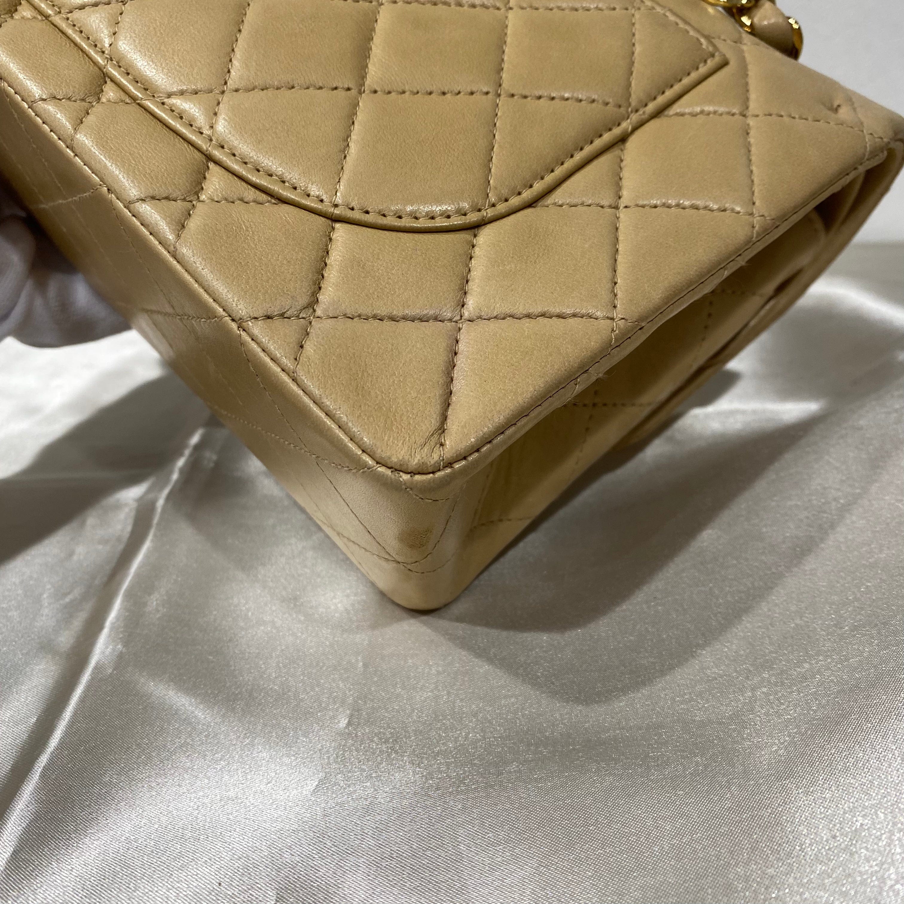 Chanel CHANEL VINTAGE CLASSIC FLAP SMALL BEIGE LAMB SKIN 90199491