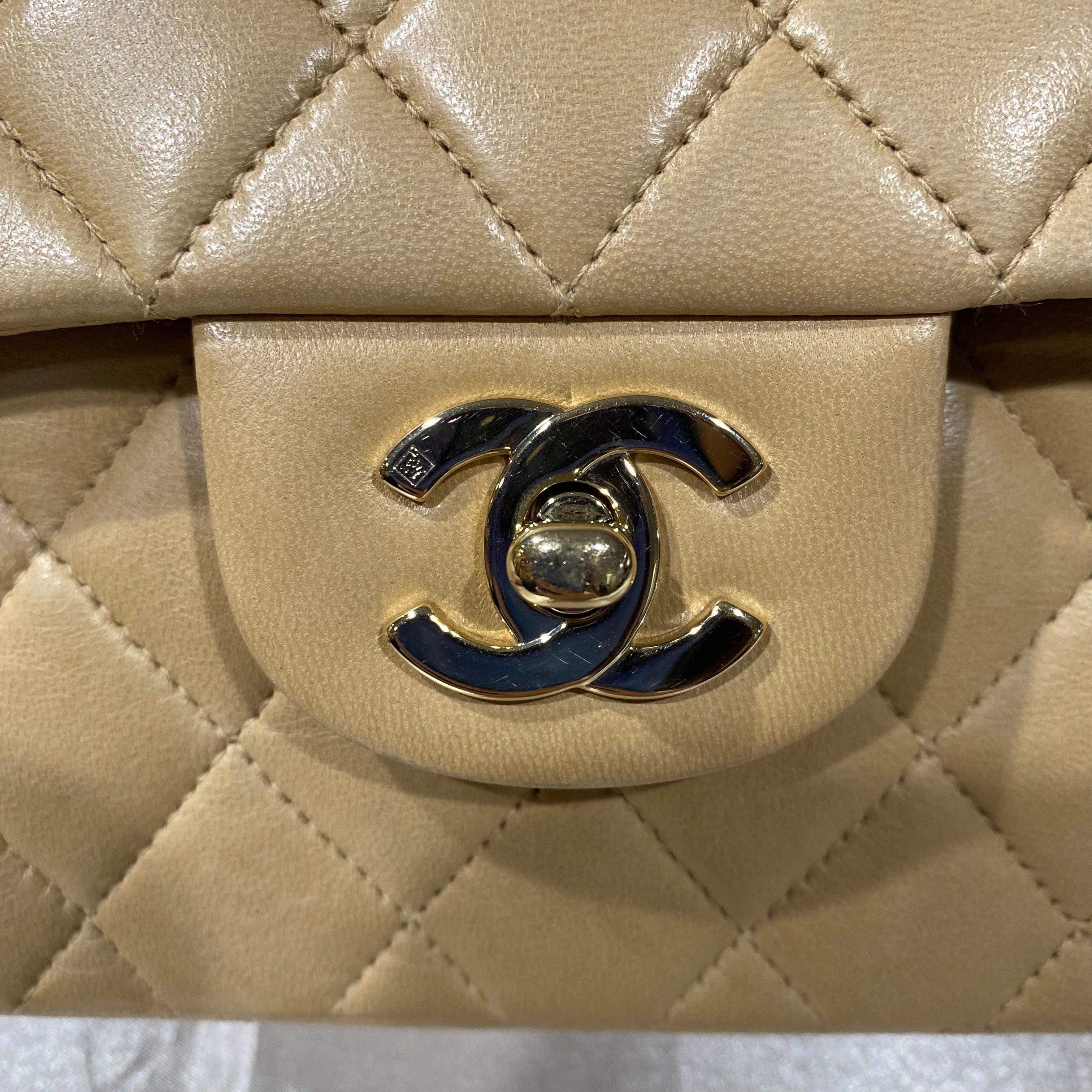 Chanel CHANEL VINTAGE CLASSIC FLAP SMALL BEIGE LAMB SKIN 90199491