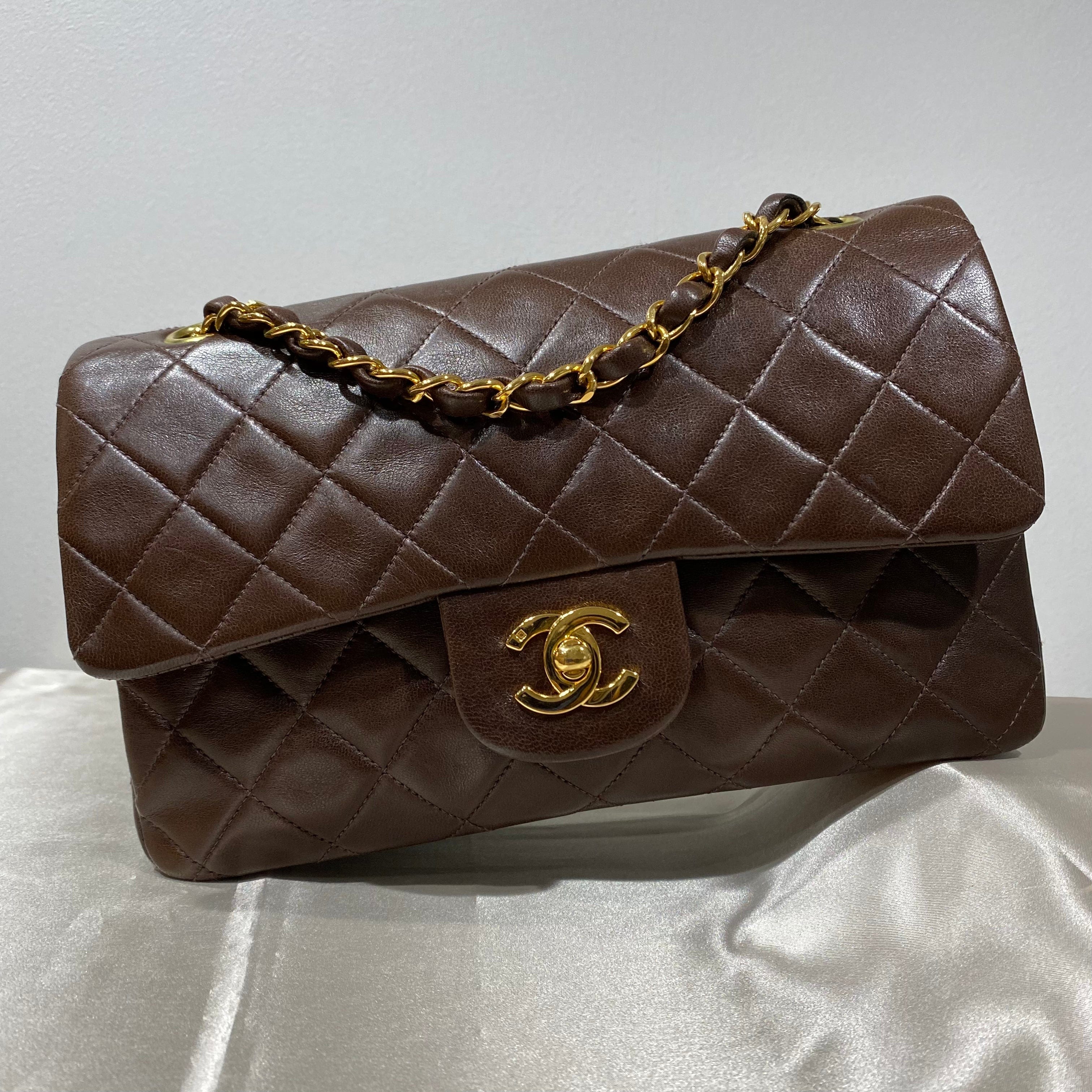 Chanel CHANEL VINTAGE CLASSIC FLAP SMALL BROWN LAMB SKIN 90158874