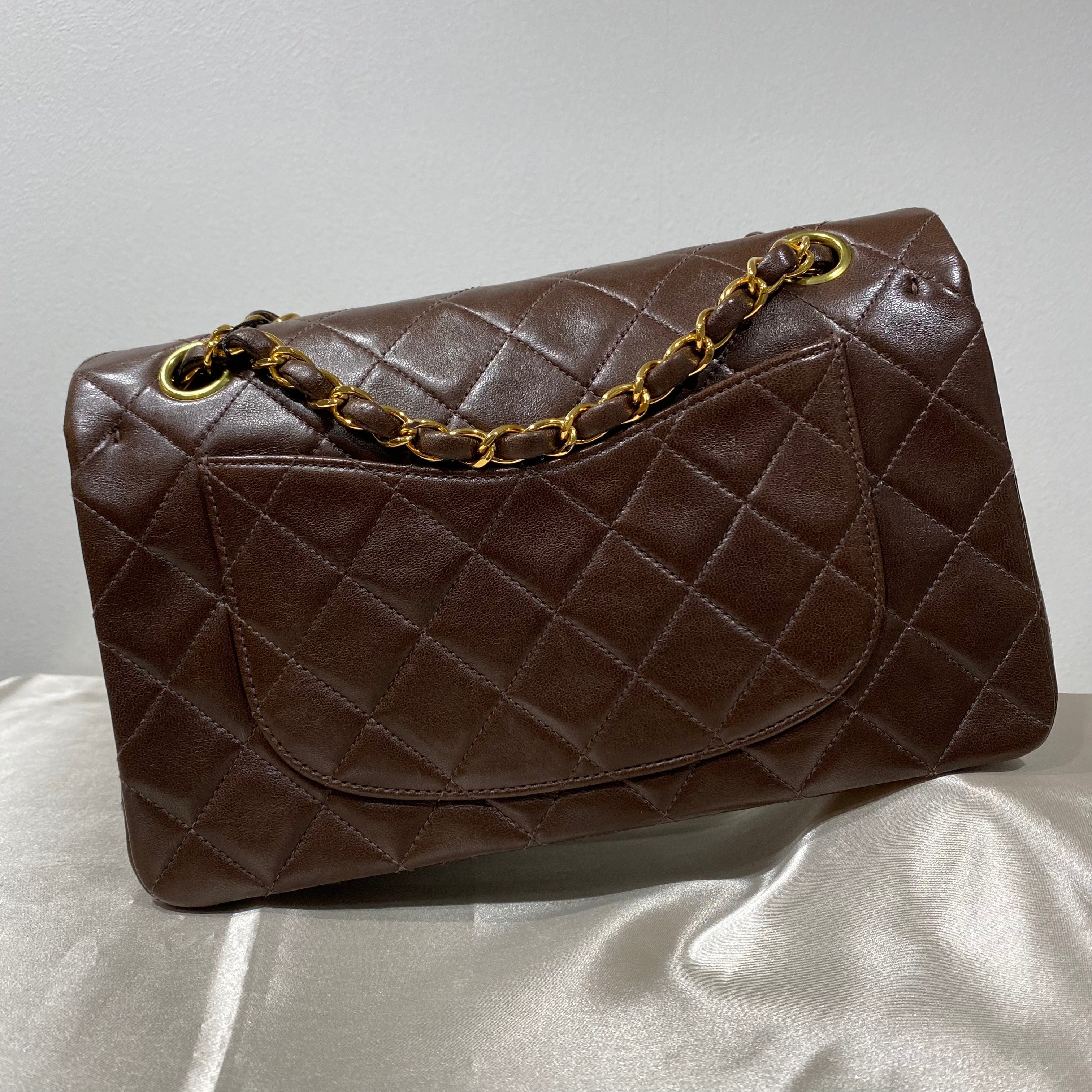 Chanel CHANEL VINTAGE CLASSIC FLAP SMALL BROWN LAMB SKIN 90158874