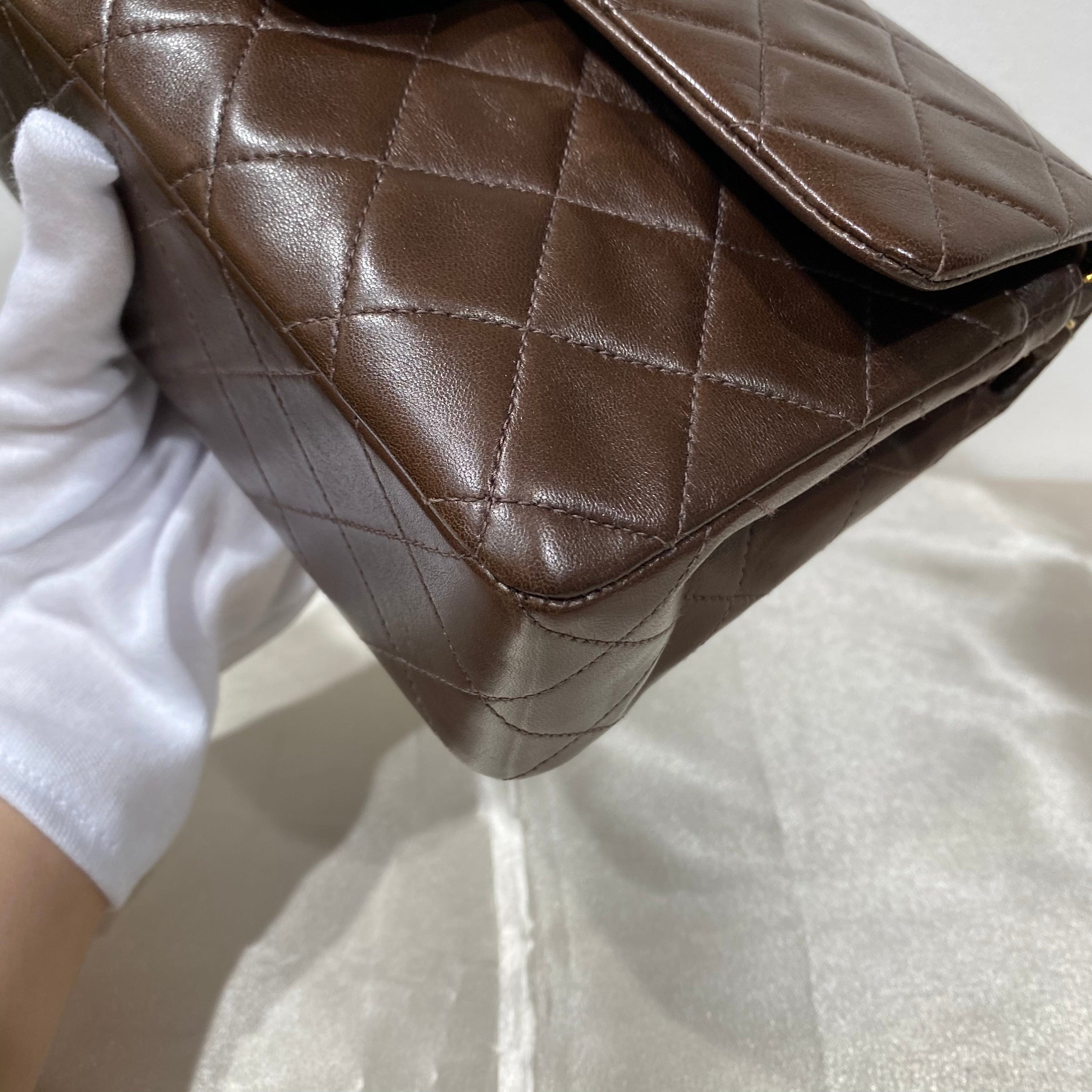 Chanel CHANEL VINTAGE CLASSIC FLAP SMALL BROWN LAMB SKIN 90158874